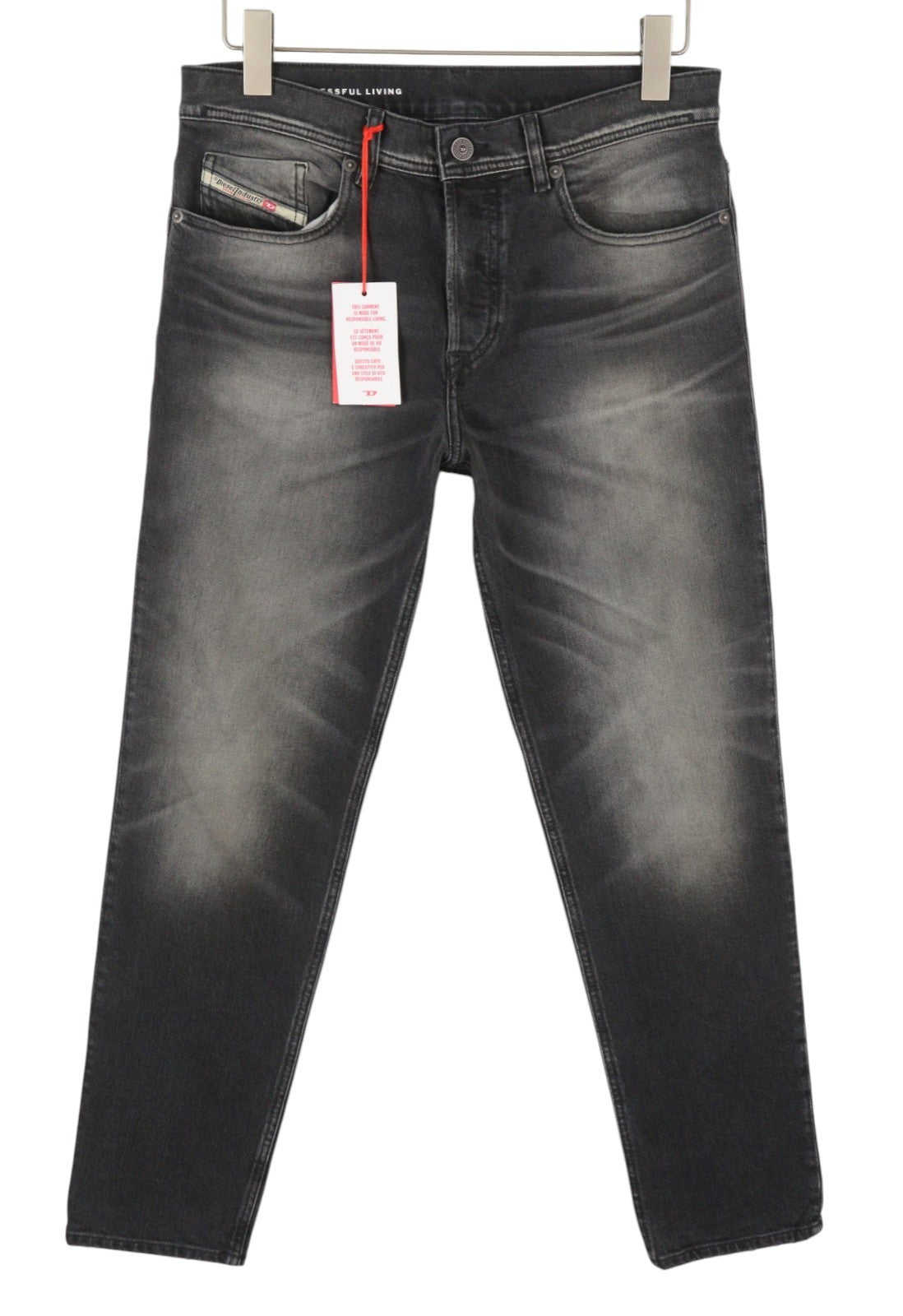 DIESEL 2023 D-Finitive 09G20 Men Jeans W30/L32 Grey Whiskers Faded Regula RRP250