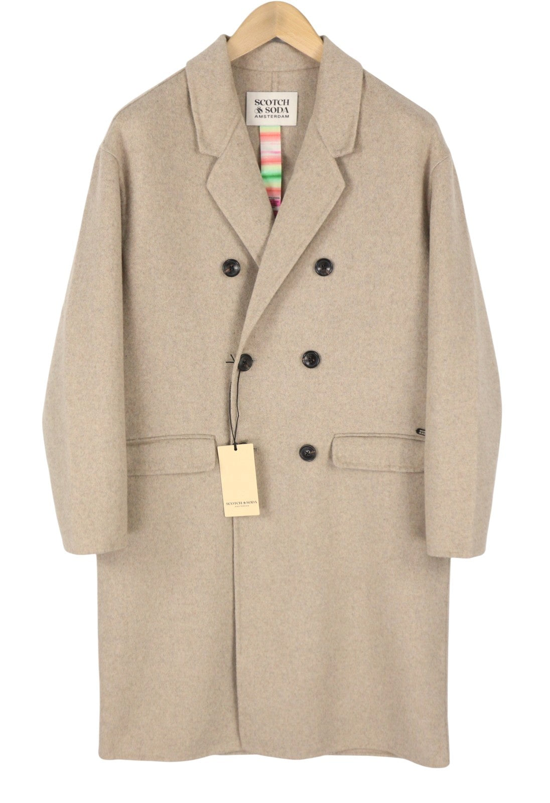 SCOTCH & SODA Men Coat M Light Beige Melange Wool Blend Double-Breasted