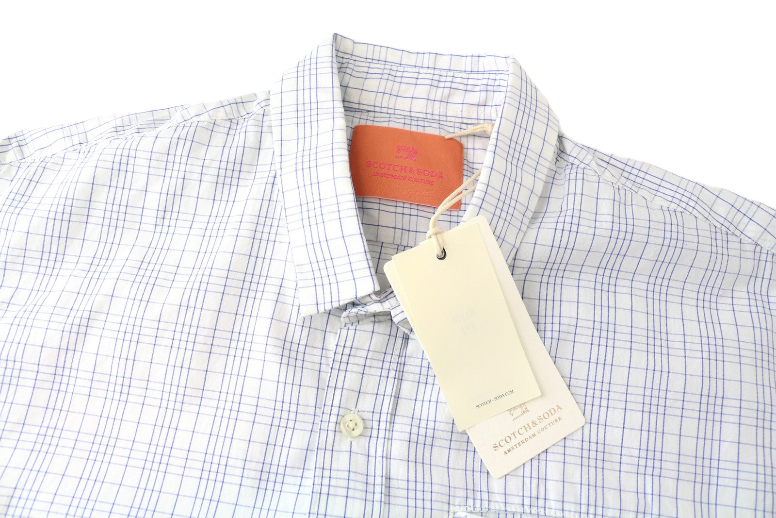 SCOTCH & SODA Men Shirt M Blue White Patch Pocket Checked Button-Up Pure Cotton