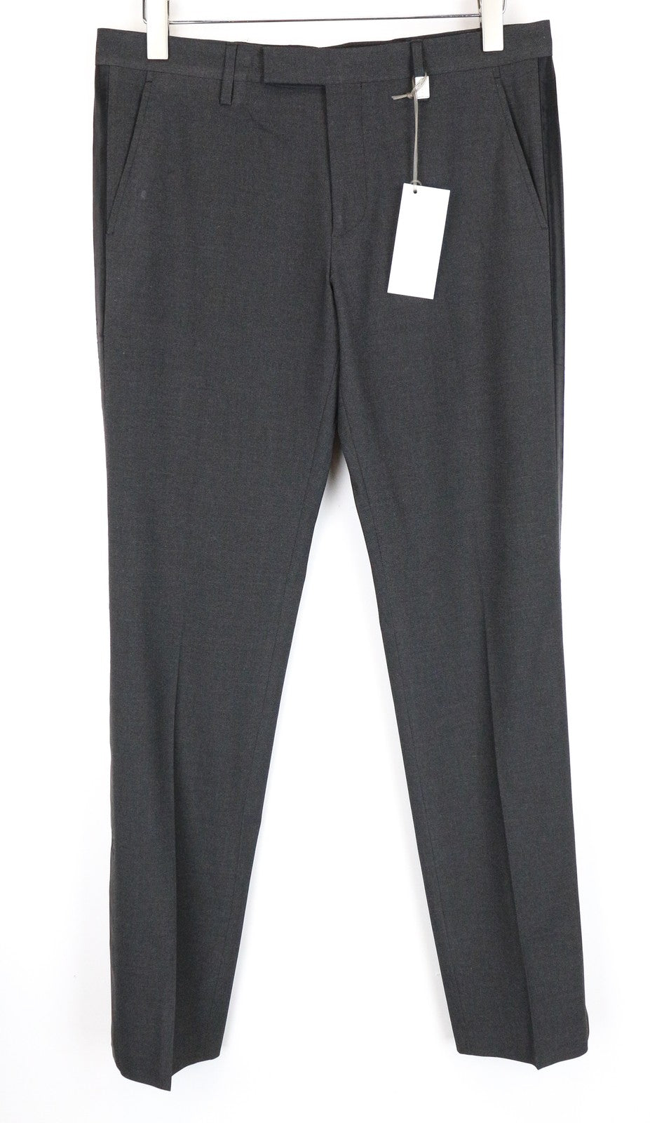 RICHMOND  Men Trousers 48 Straight Dark Grey Pleated Zip-Fly Melange Chino