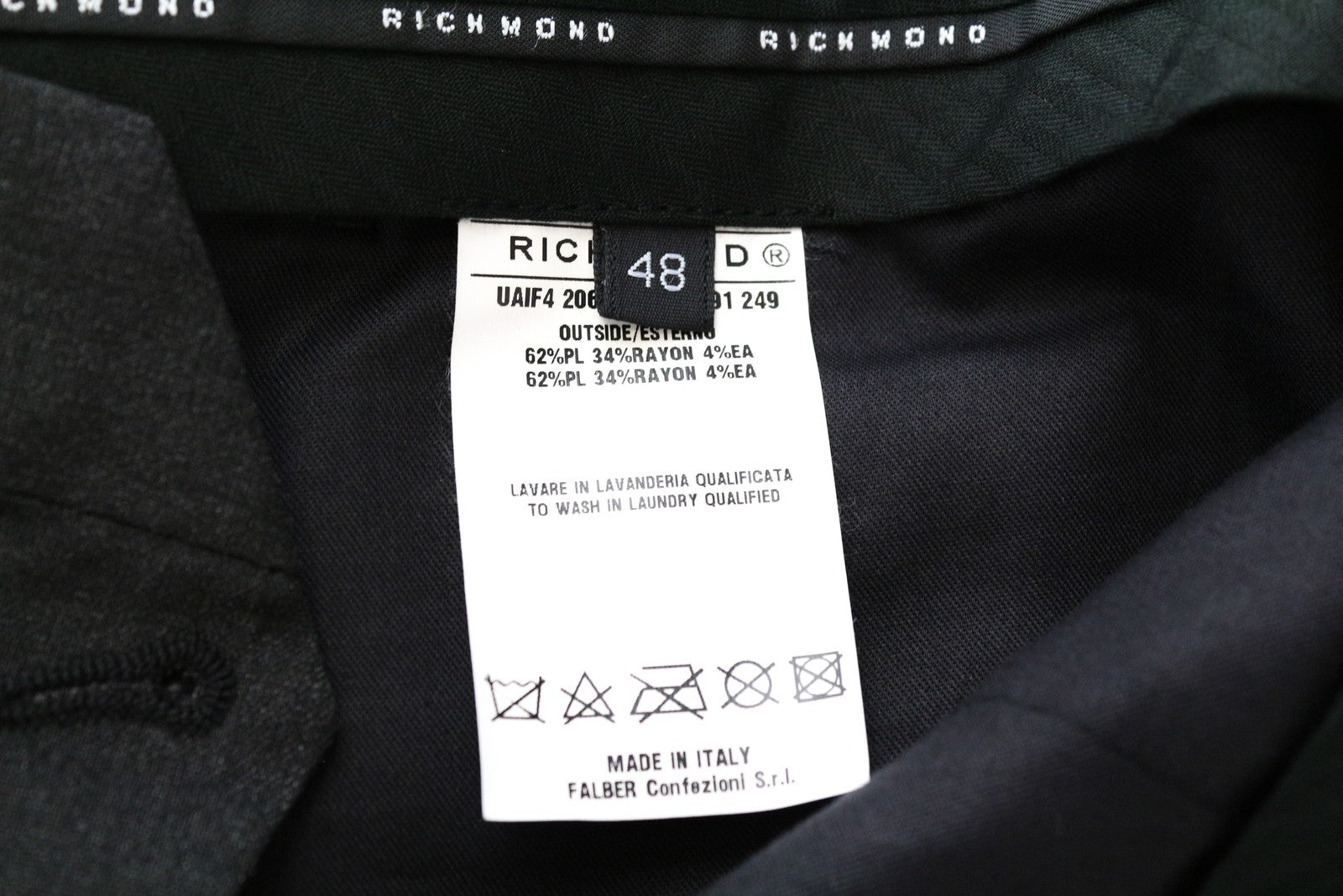 RICHMOND  Men Trousers 48 Straight Dark Grey Pleated Zip-Fly Melange Chino