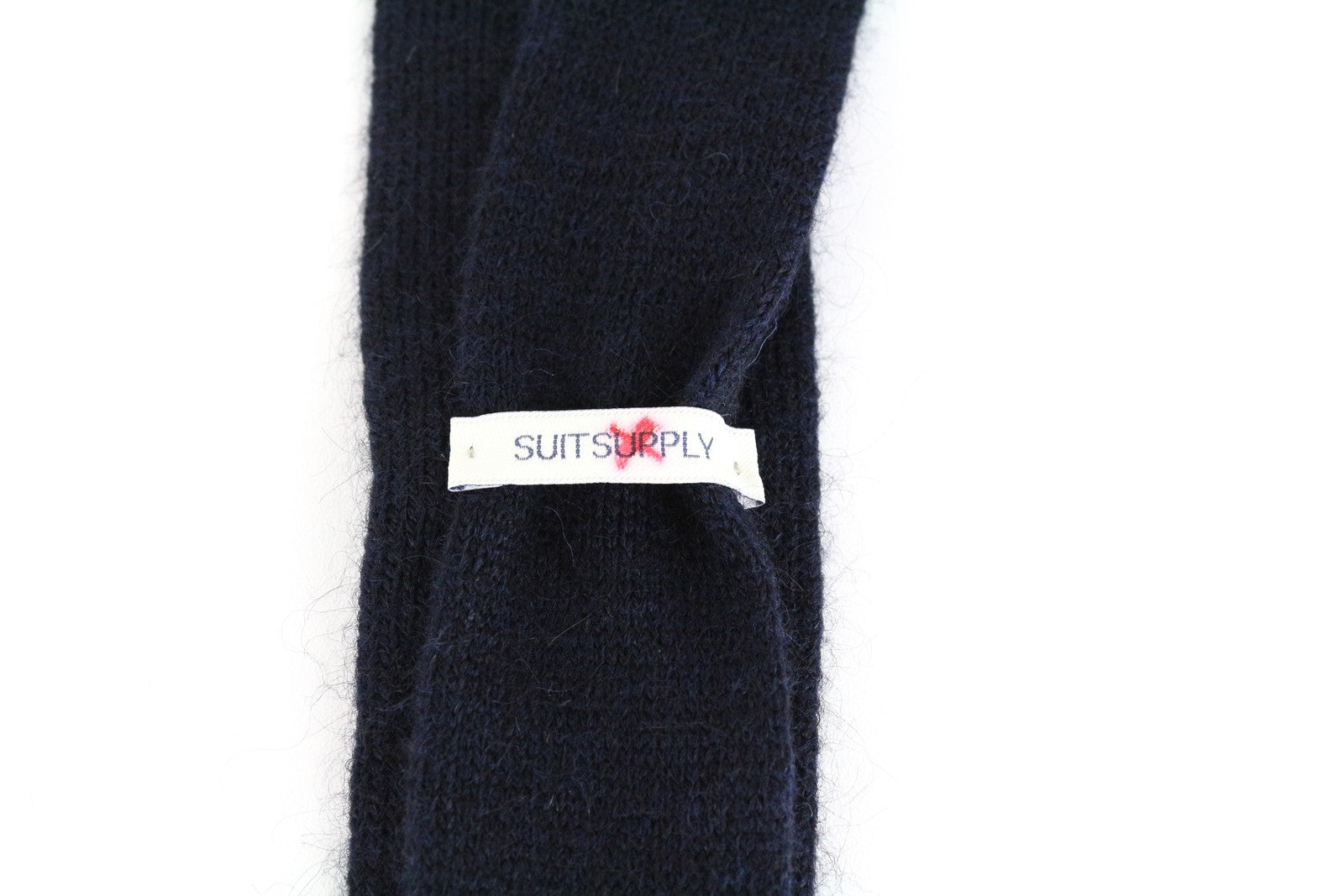 SUITSUPPLY Men Tie 146 x 5.9 cm Alpaca Wool Blend Square-End Knitted Dark Blue