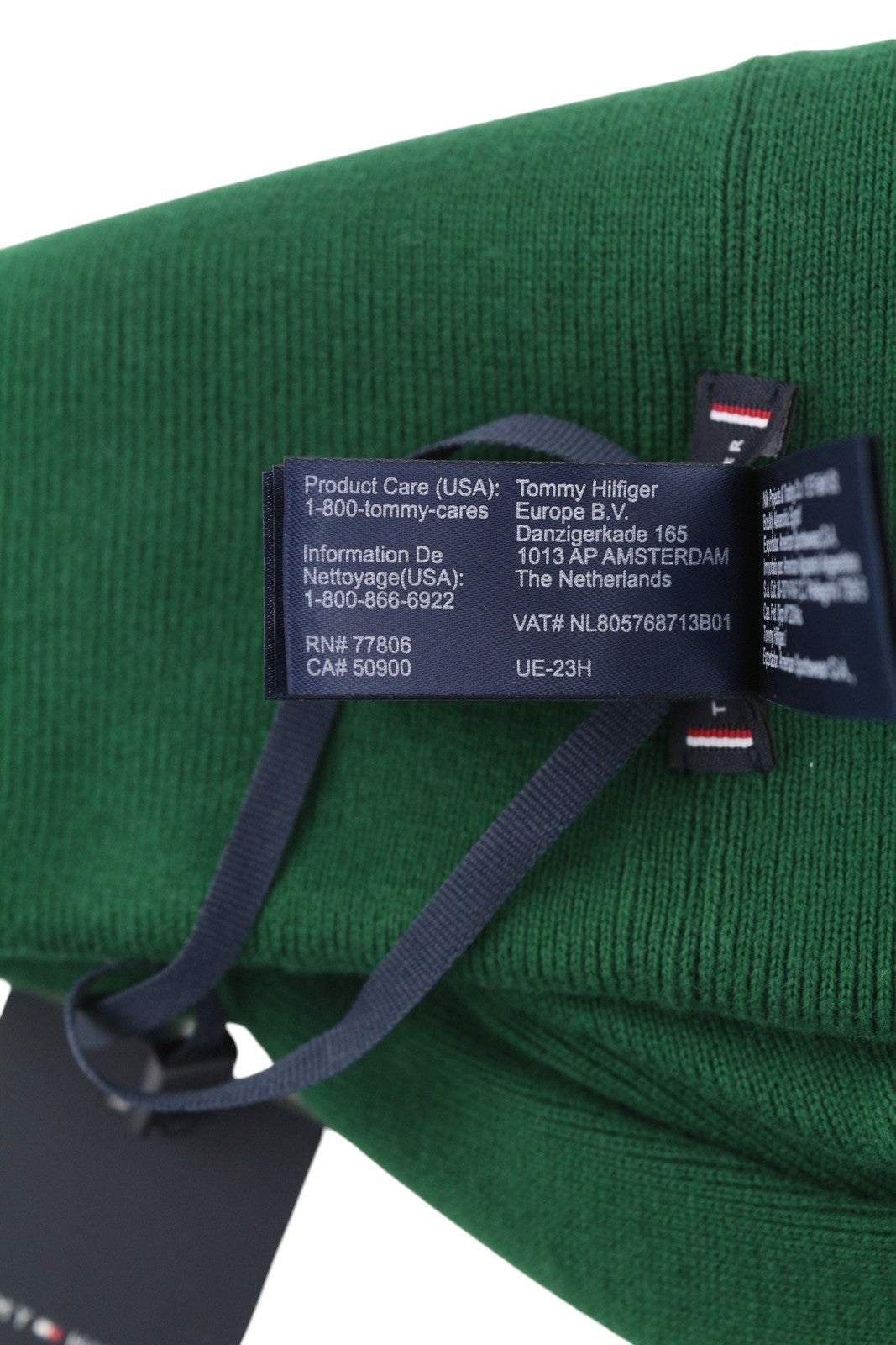 TOMMY HILFIGER New Prep Beanie Men Hat OS Green Cotton Knit Embroidered