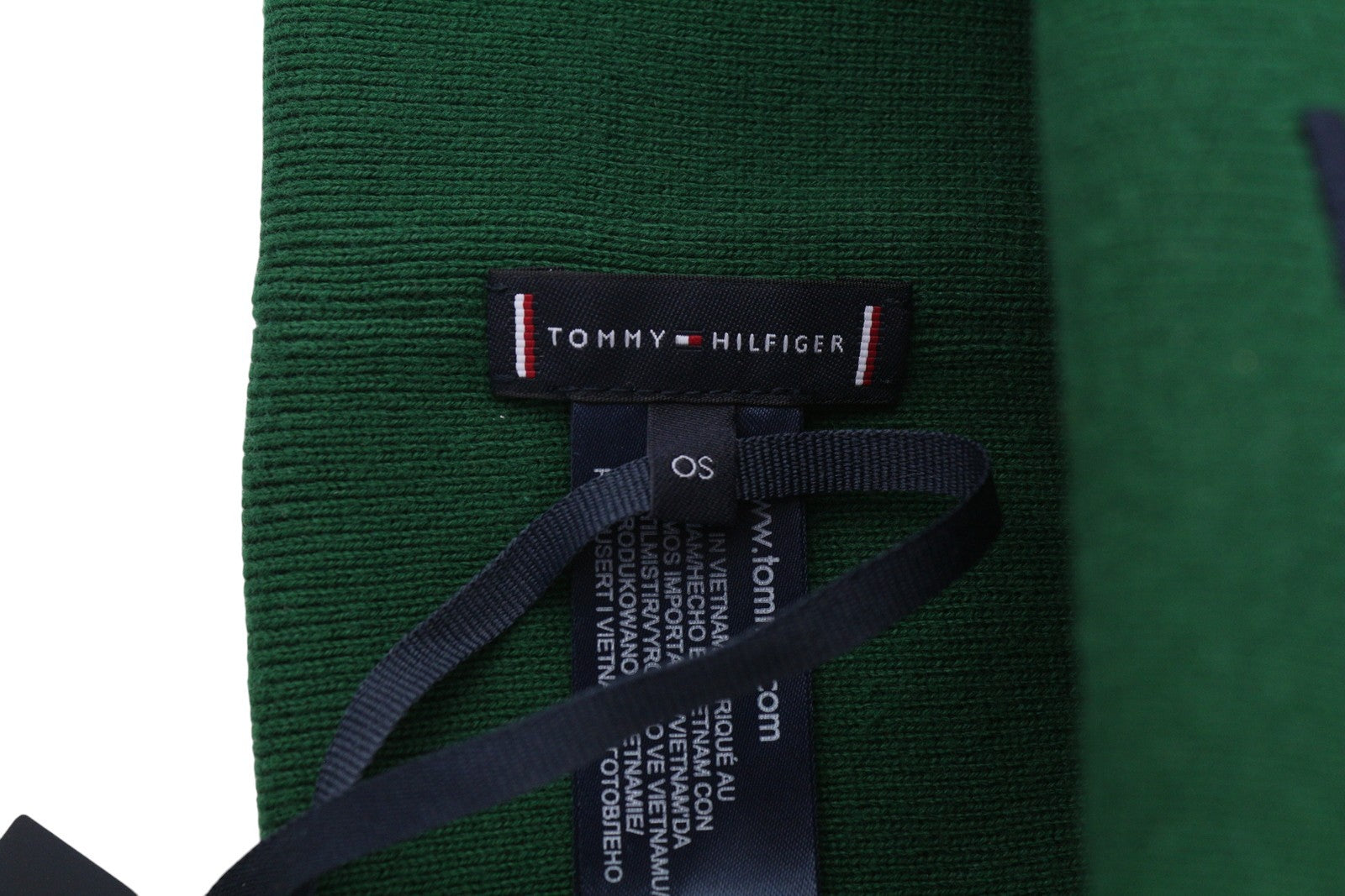TOMMY HILFIGER New Prep Beanie Men Hat OS Green Cotton Knit Embroidered