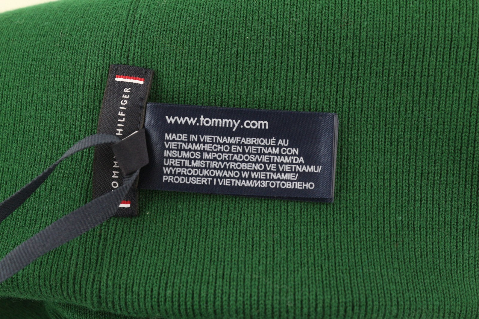 TOMMY HILFIGER New Prep Beanie Men Hat OS Green Cotton Knit Embroidered