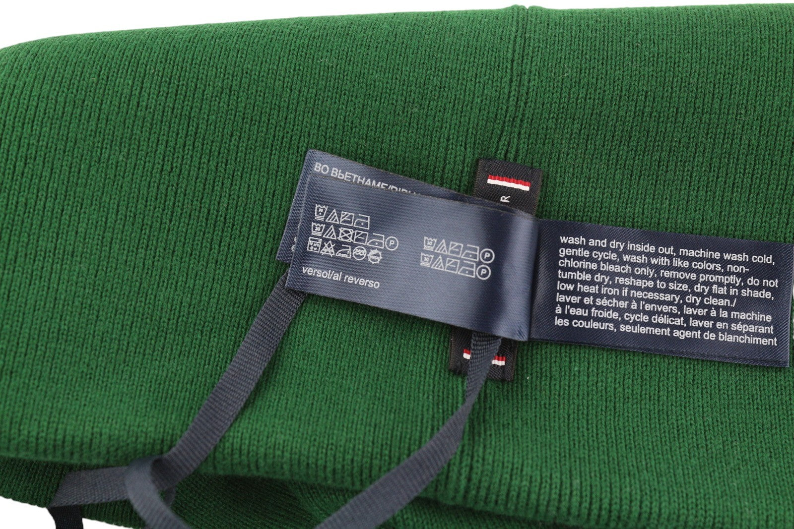 TOMMY HILFIGER New Prep Beanie Men Hat OS Green Cotton Knit Embroidered