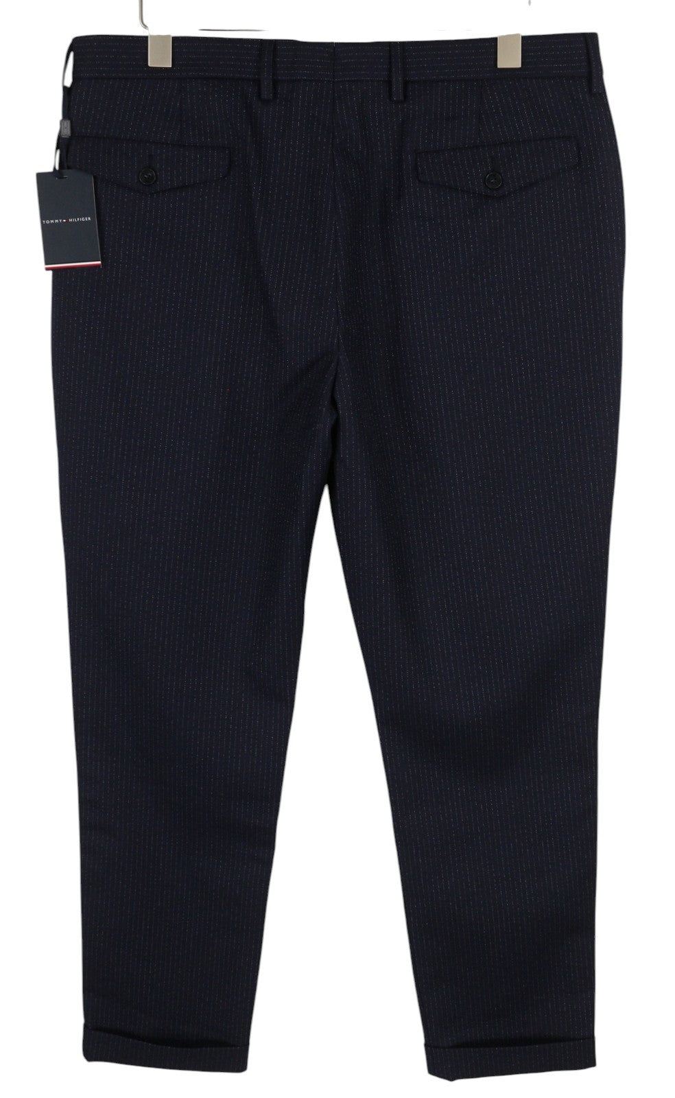 TOMMY HILFIGER Wave Pinstripe Men Trousers W35 Blue Wool Blend Pleated RRP169