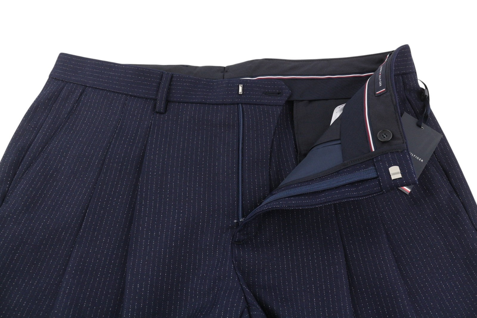 TOMMY HILFIGER Wave Pinstripe Men Trousers W35 Blue Wool Blend Pleated RRP169