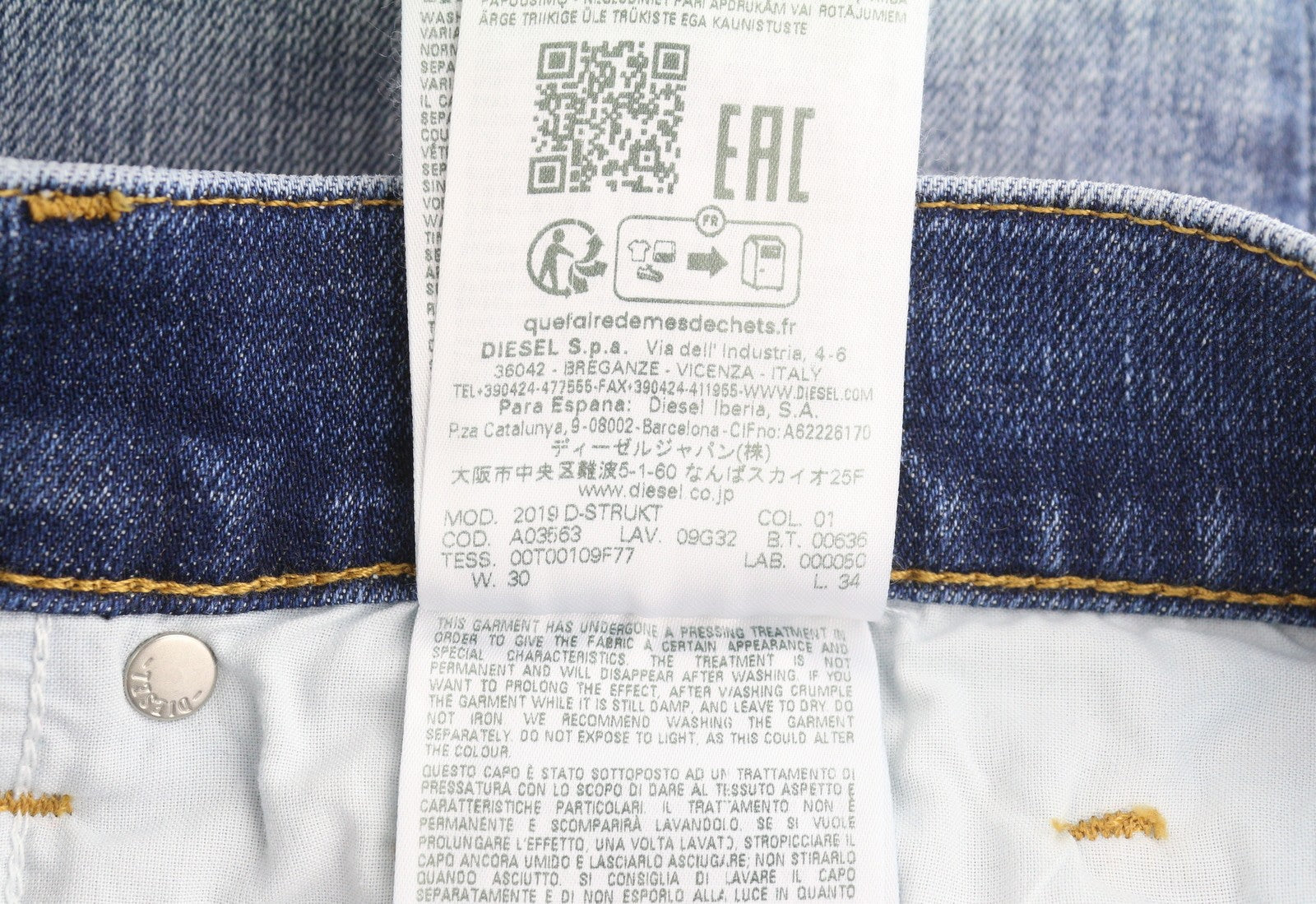 DIESEL 2019 D-Strukt 09G32 Men Jeans W30/L34 Blue Whiskers Faded Distress RRP180