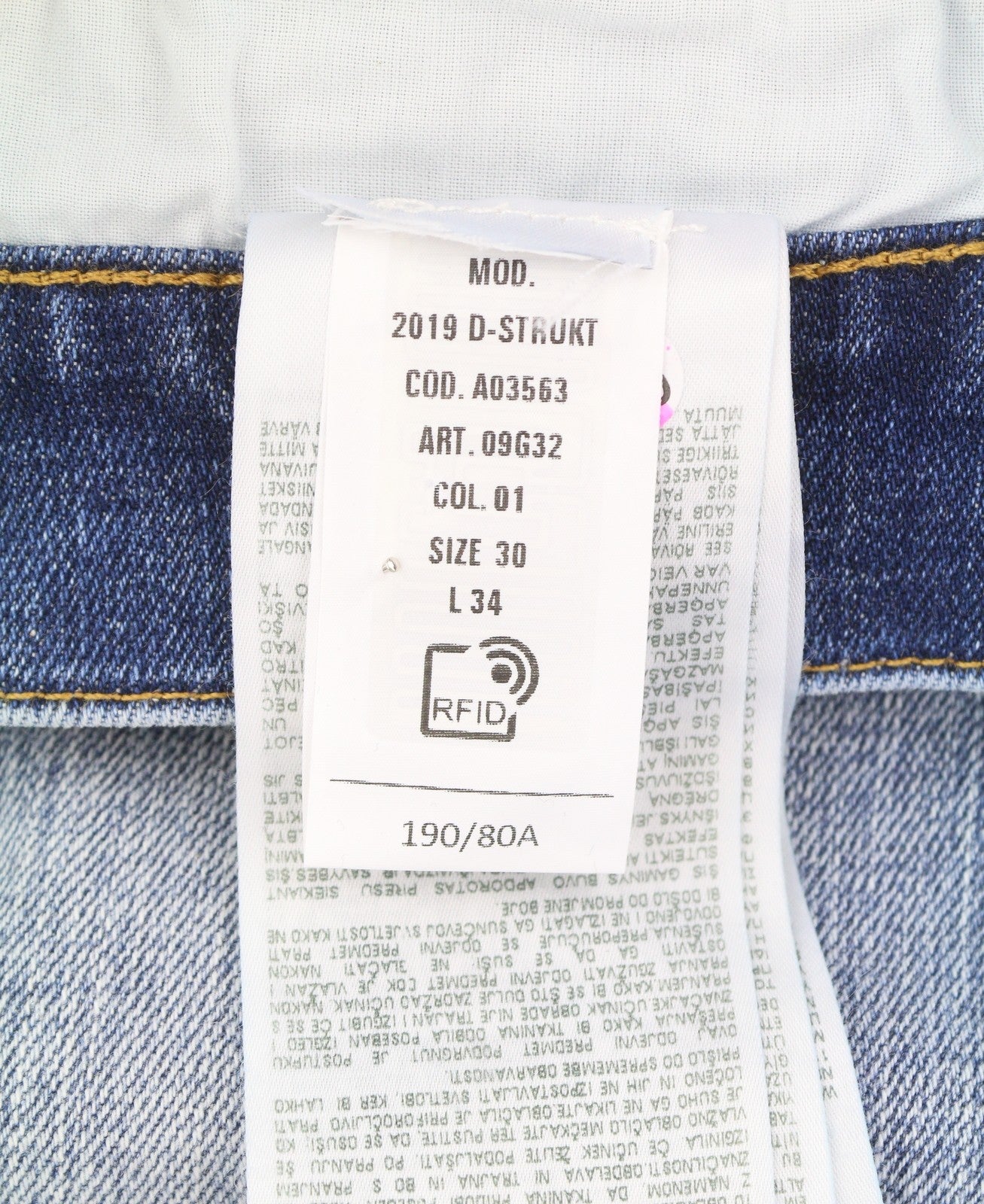 DIESEL 2019 D-Strukt 09G32 Men Jeans W30/L34 Blue Whiskers Faded Distress RRP180