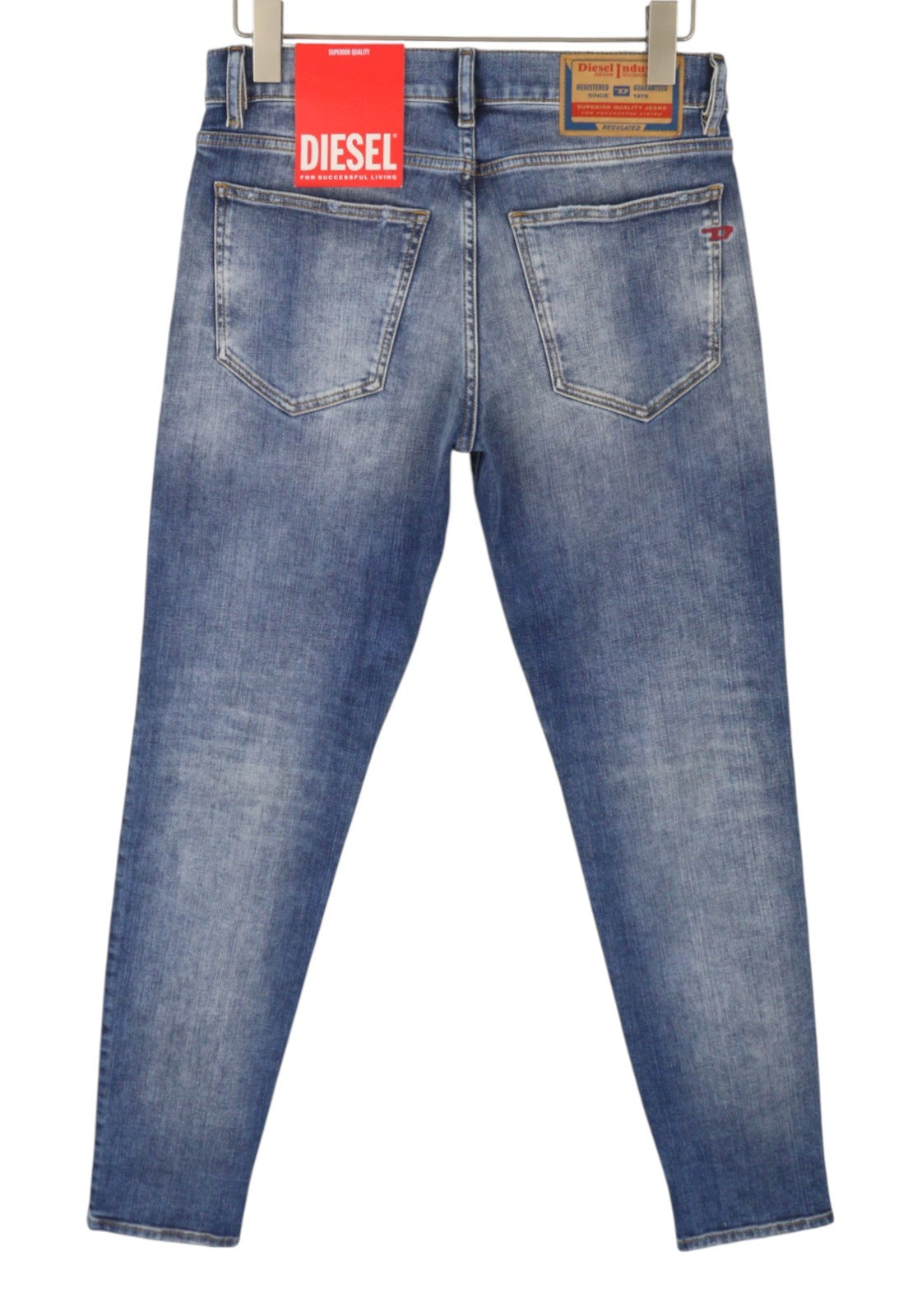 DIESEL 2019 D-Strukt 09G32 Men Jeans W30/L34 Blue Whiskers Faded Distress RRP180