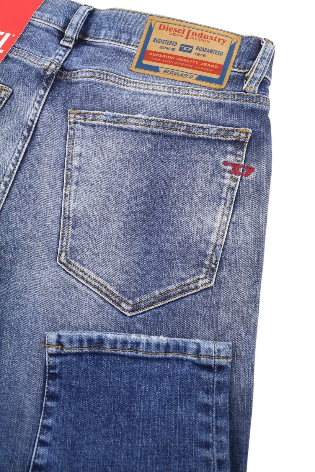 DIESEL 2019 D-Strukt 09G32 Men Jeans W30/L34 Blue Whiskers Faded Distress RRP180