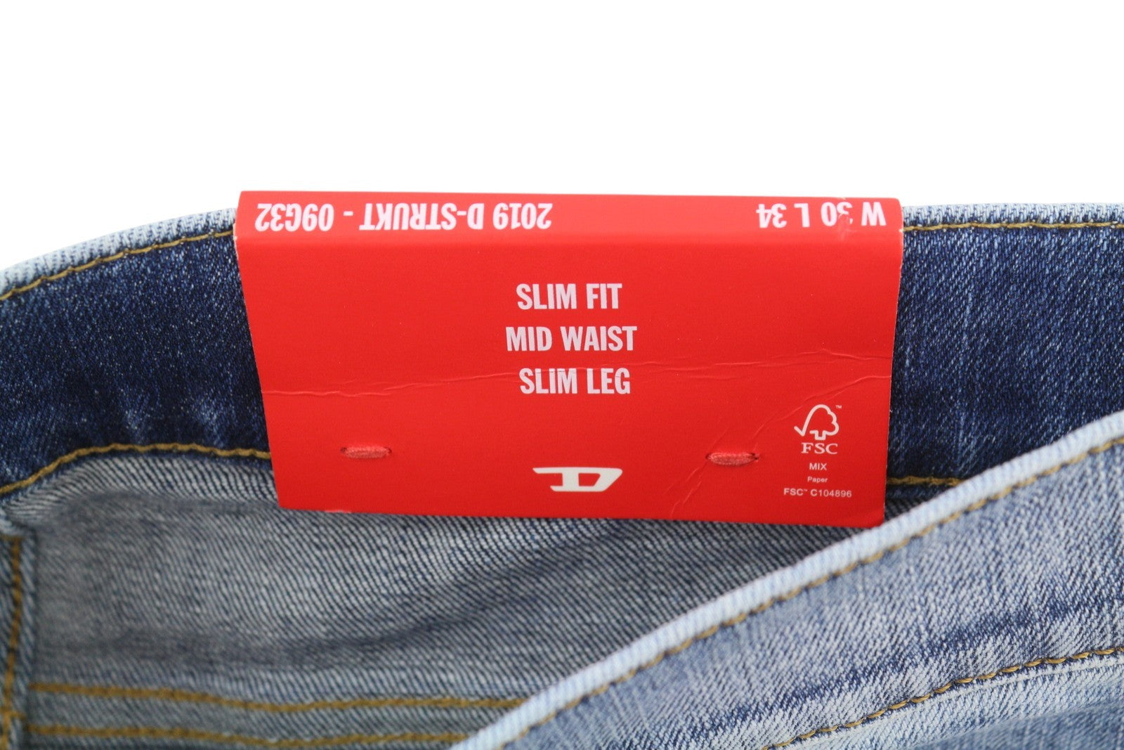 DIESEL 2019 D-Strukt 09G32 Men Jeans W30/L34 Blue Whiskers Faded Distress RRP180