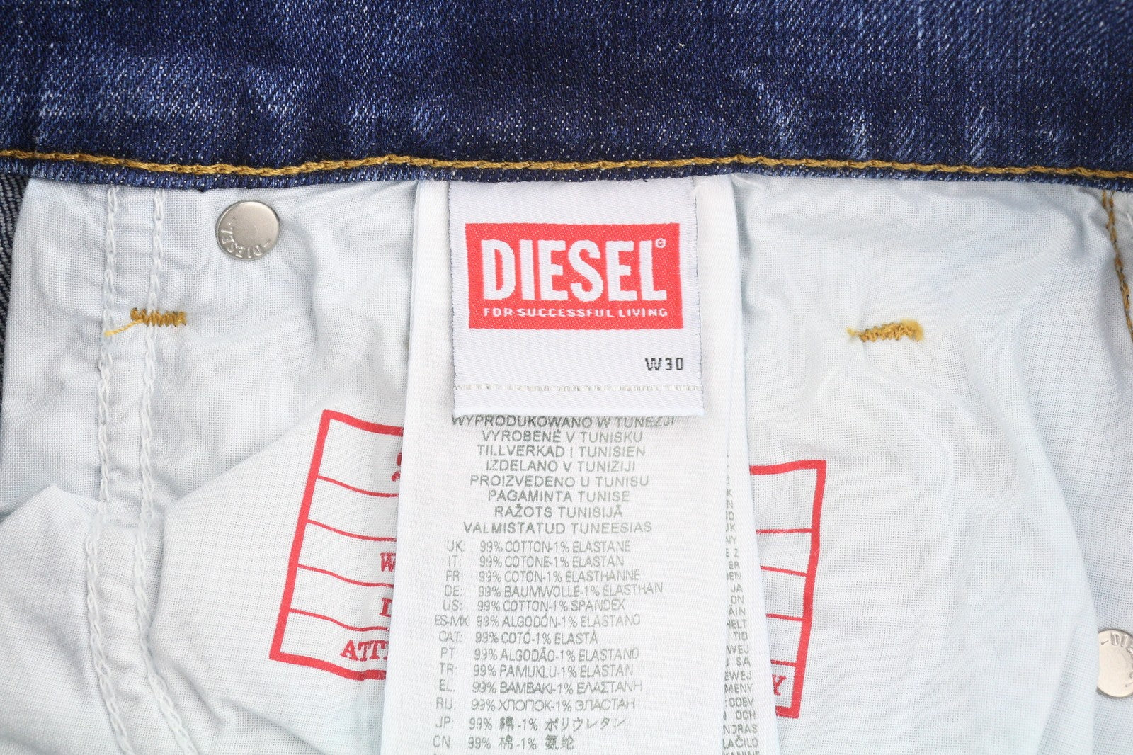 DIESEL 2019 D-Strukt 09G32 Men Jeans W30/L34 Blue Whiskers Faded Distress RRP180