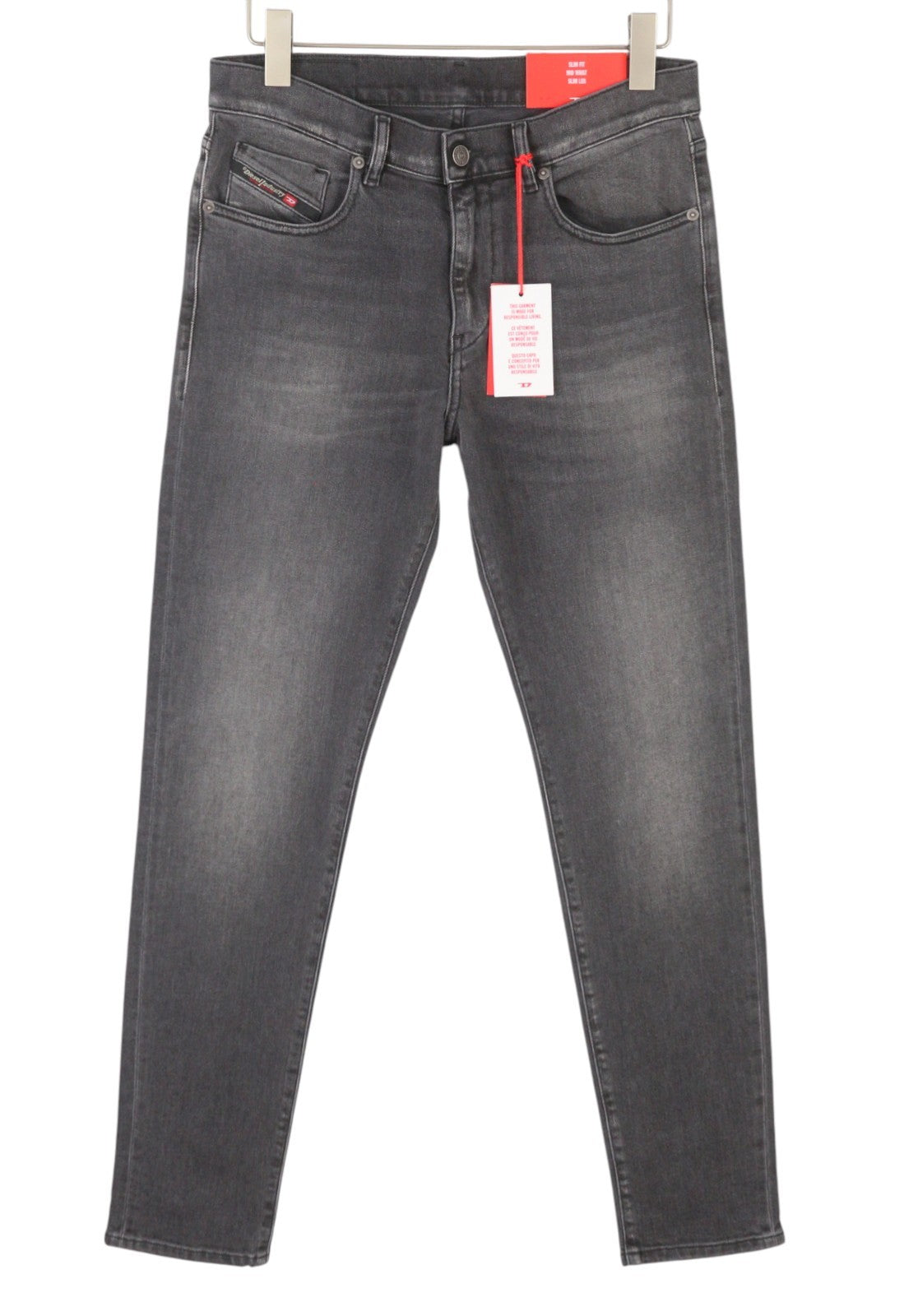 DIESEL 2019 D-Strukt 09E94 Men Jeans W30/L32 Grey Whiskers Faded Slim Fit