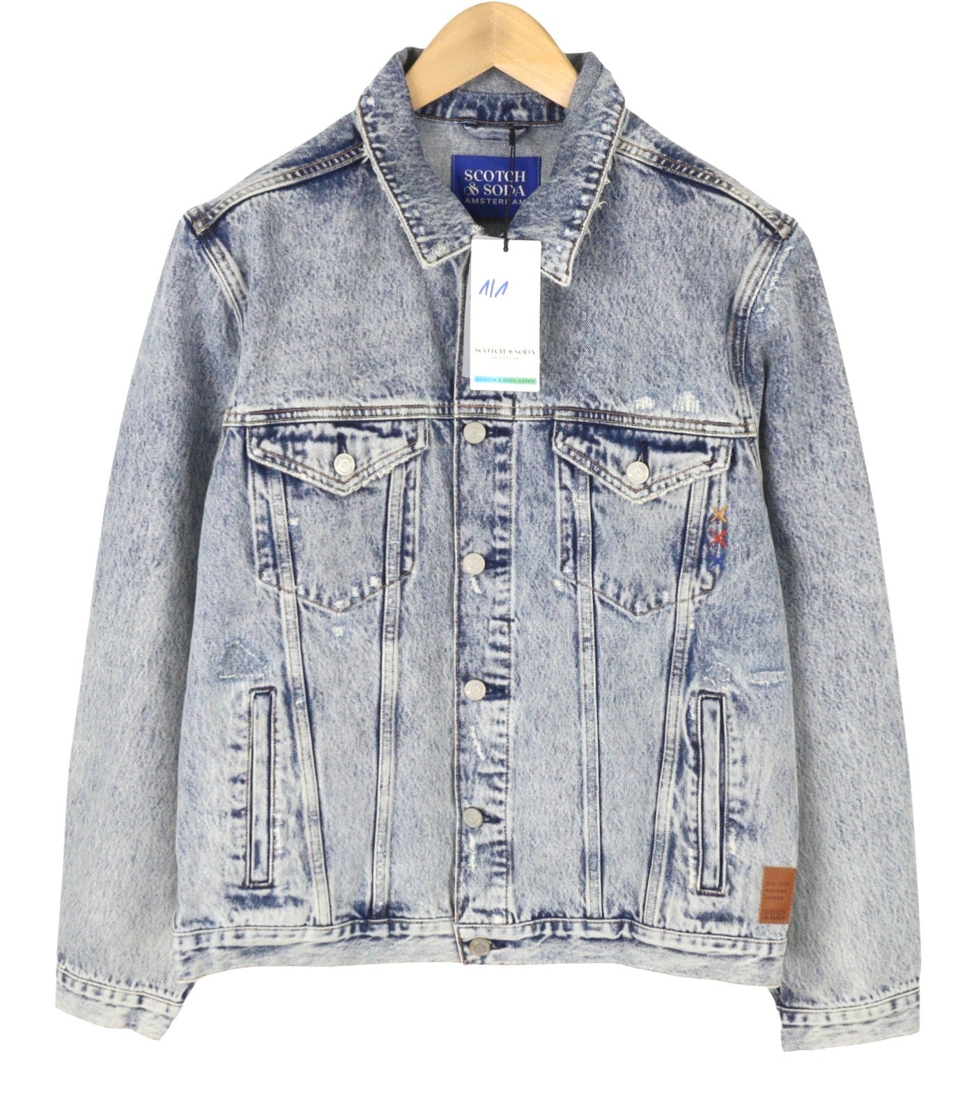 SCOTCH & SODA Men Jacket M Blue Distress Faded Button-Up Trucker Denim