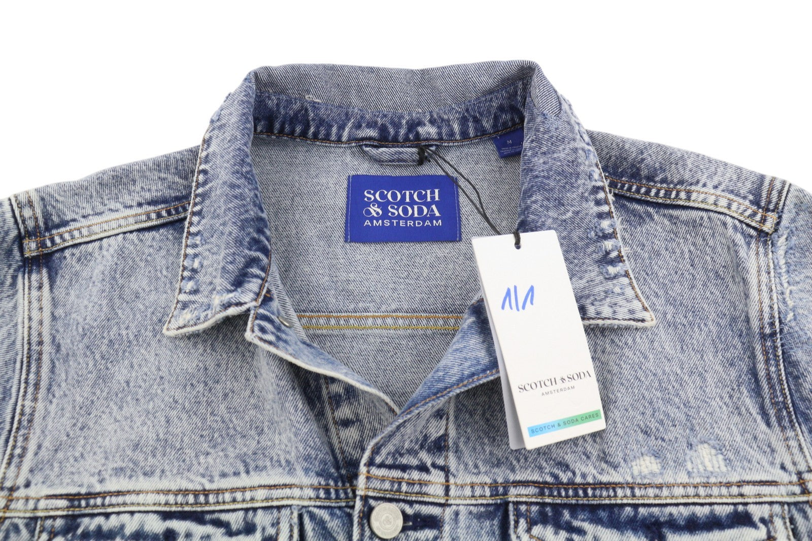 SCOTCH & SODA Men Jacket M Blue Distress Faded Button-Up Trucker Denim