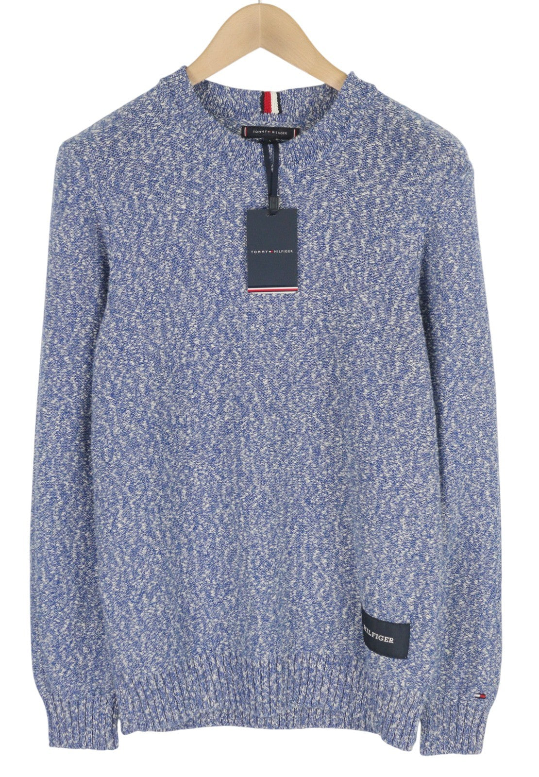 TOMMY HILFIGER Slub Yarn C NK Men Jumper S Blue Melange Knit Pull On RRP149