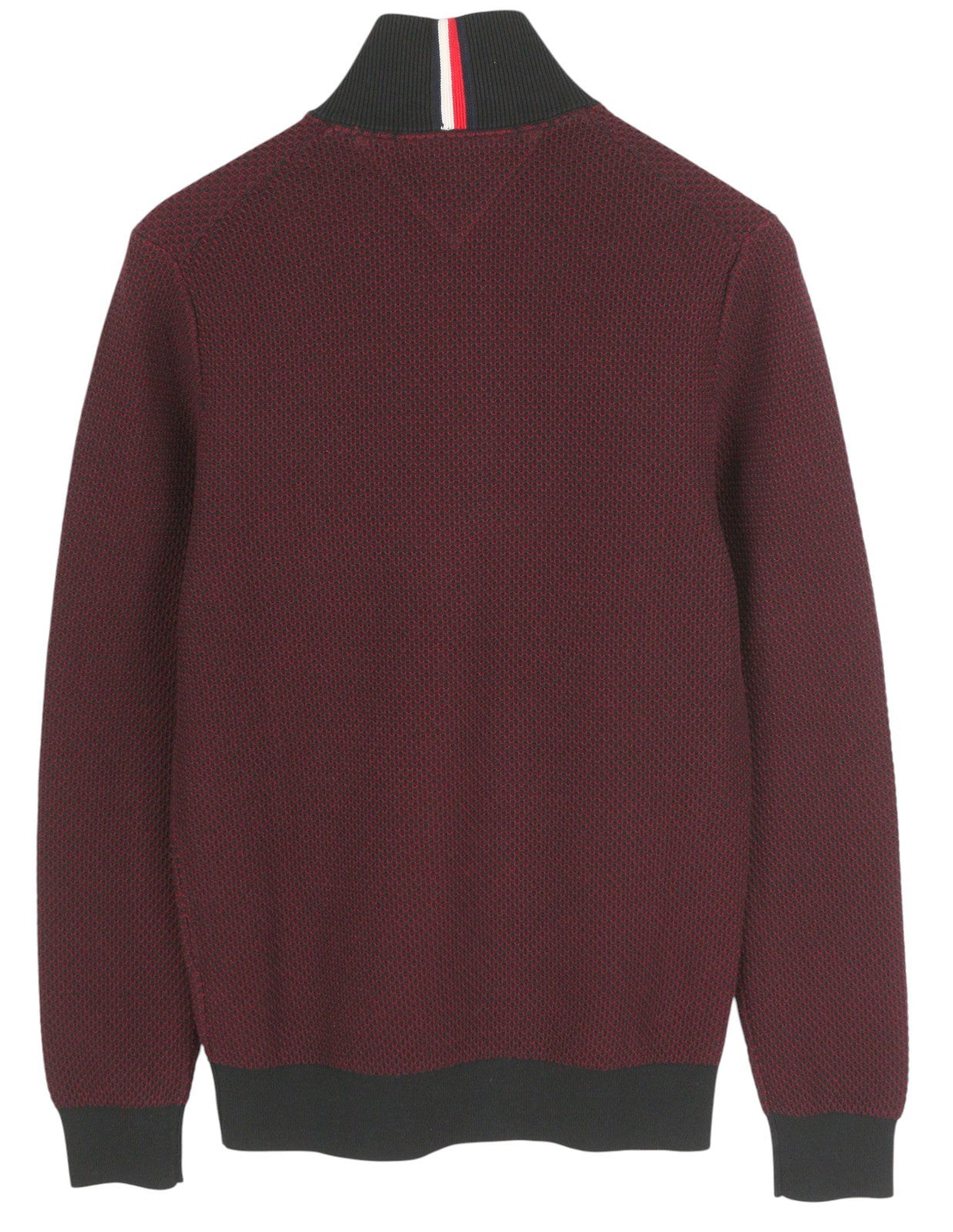 TOMMY HILFIGER 2-Tone Zip Mock Men Jumper S Burgundy Knitted Pull On RRP169