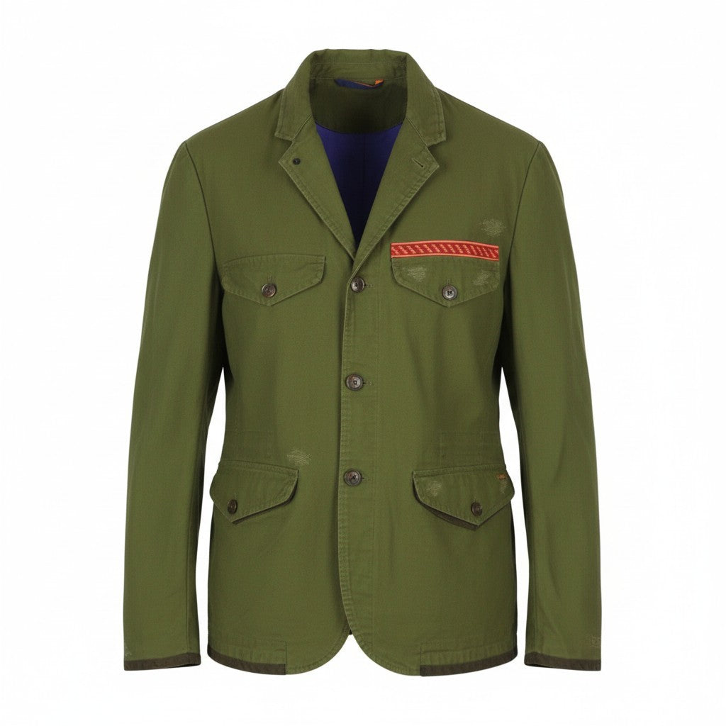 SCOTCH & SODA Men Jacket M Green Embroidered Button-Up Lightweight