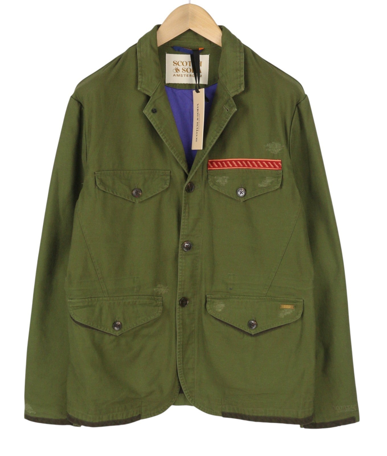 SCOTCH & SODA Men Jacket M Green Embroidered Button-Up Lightweight