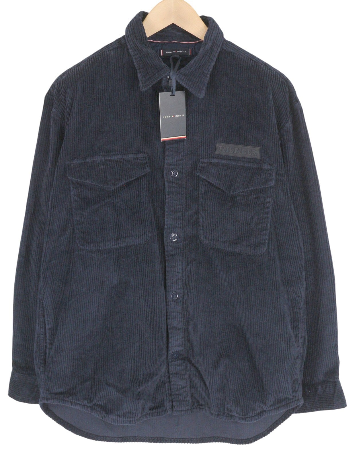 TOMMY HILFIGER Corduroy Solid Overshirt Men Jacket XL Blue Button-Up RRP158