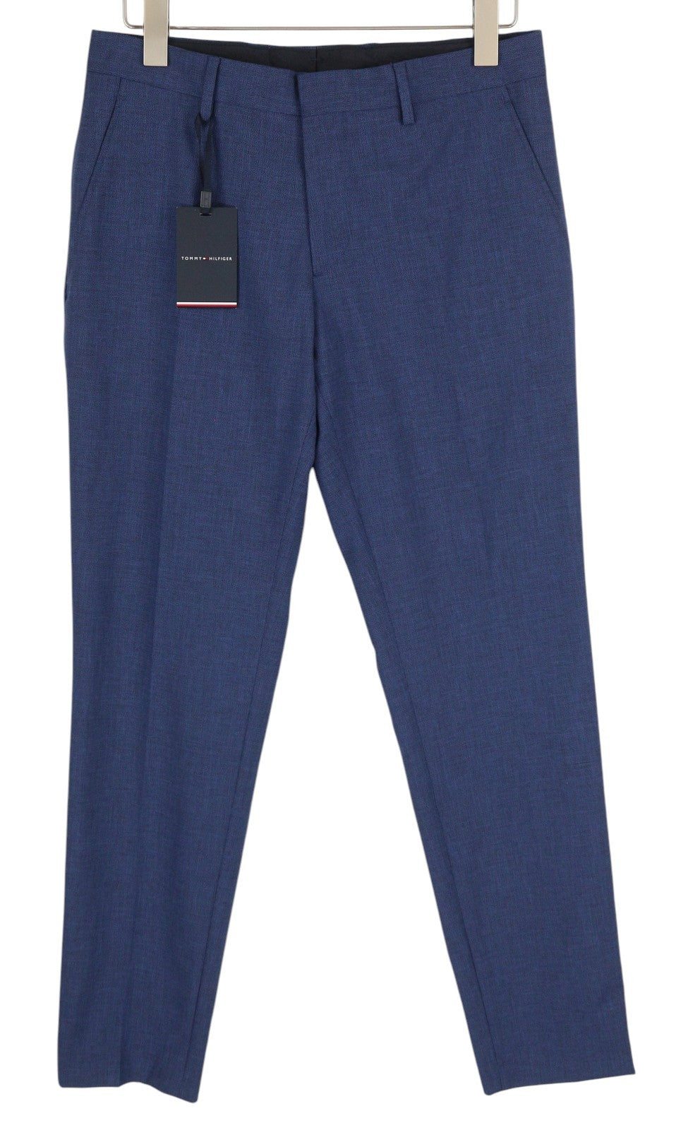 TOMMY HILFIGER Micro Structure Men Trousers W31 Blue THFlex Wool Blend Slim Fit