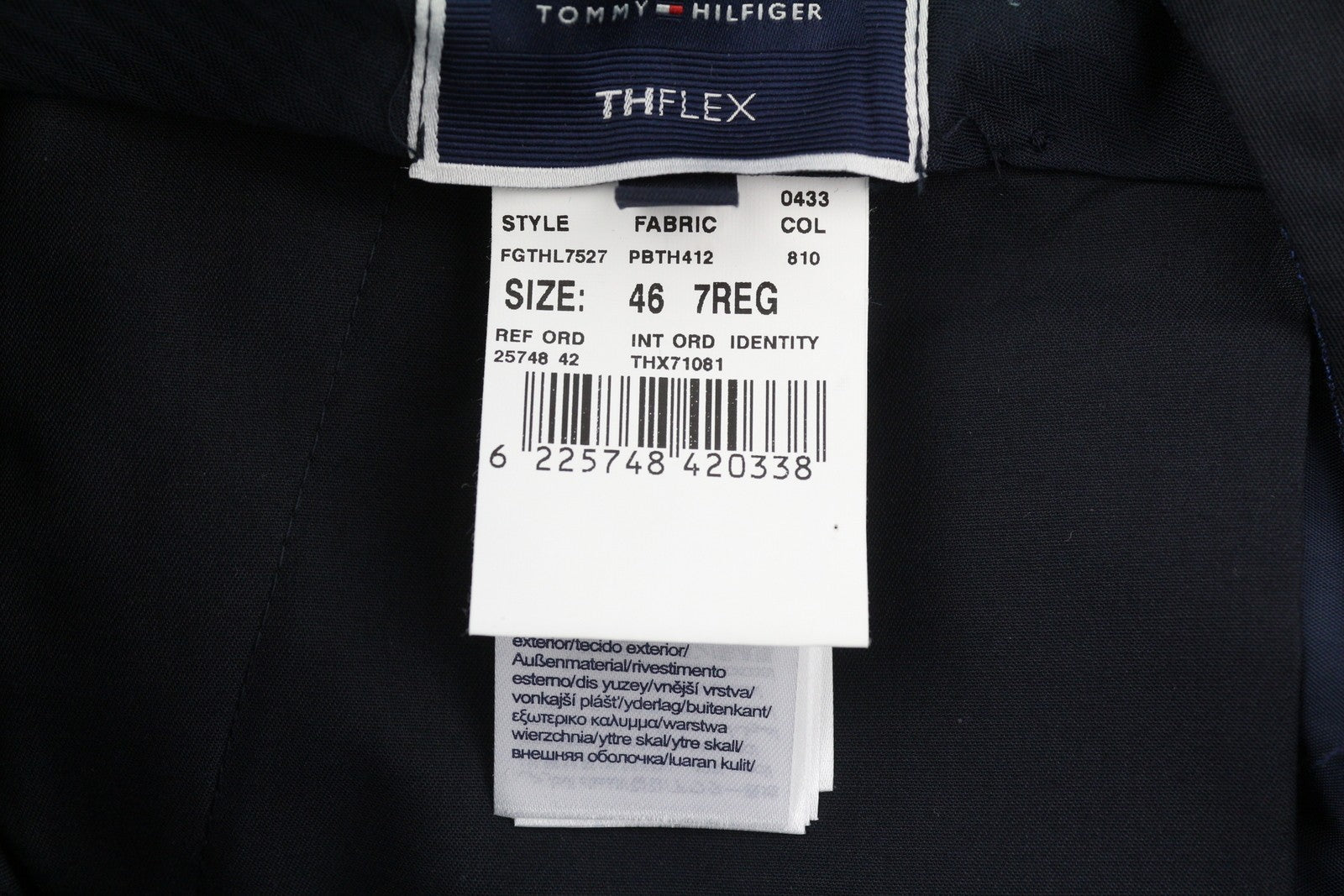 TOMMY HILFIGER Micro Structure Men Trousers W31 Blue THFlex Wool Blend Slim Fit
