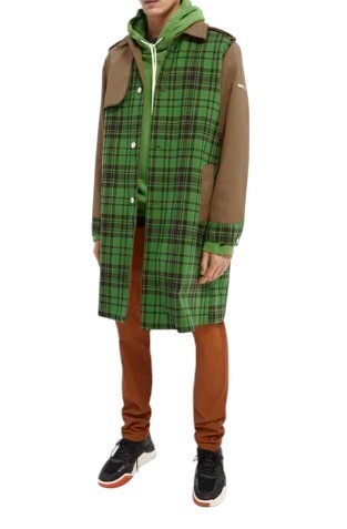 SCOTCH & SODA Men Coat M Green Check Printed Mid Length Trench RRP349