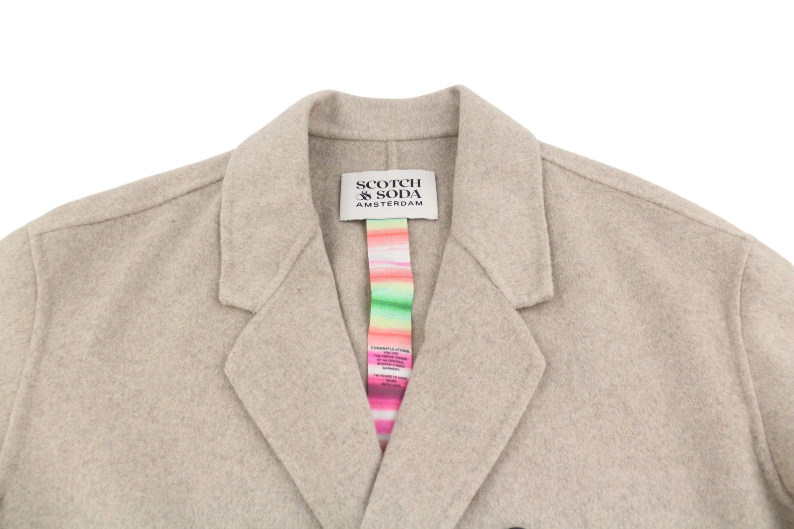 SCOTCH & SODA Men Coat M Light Beige Melange Double-Breasted Mid-Length