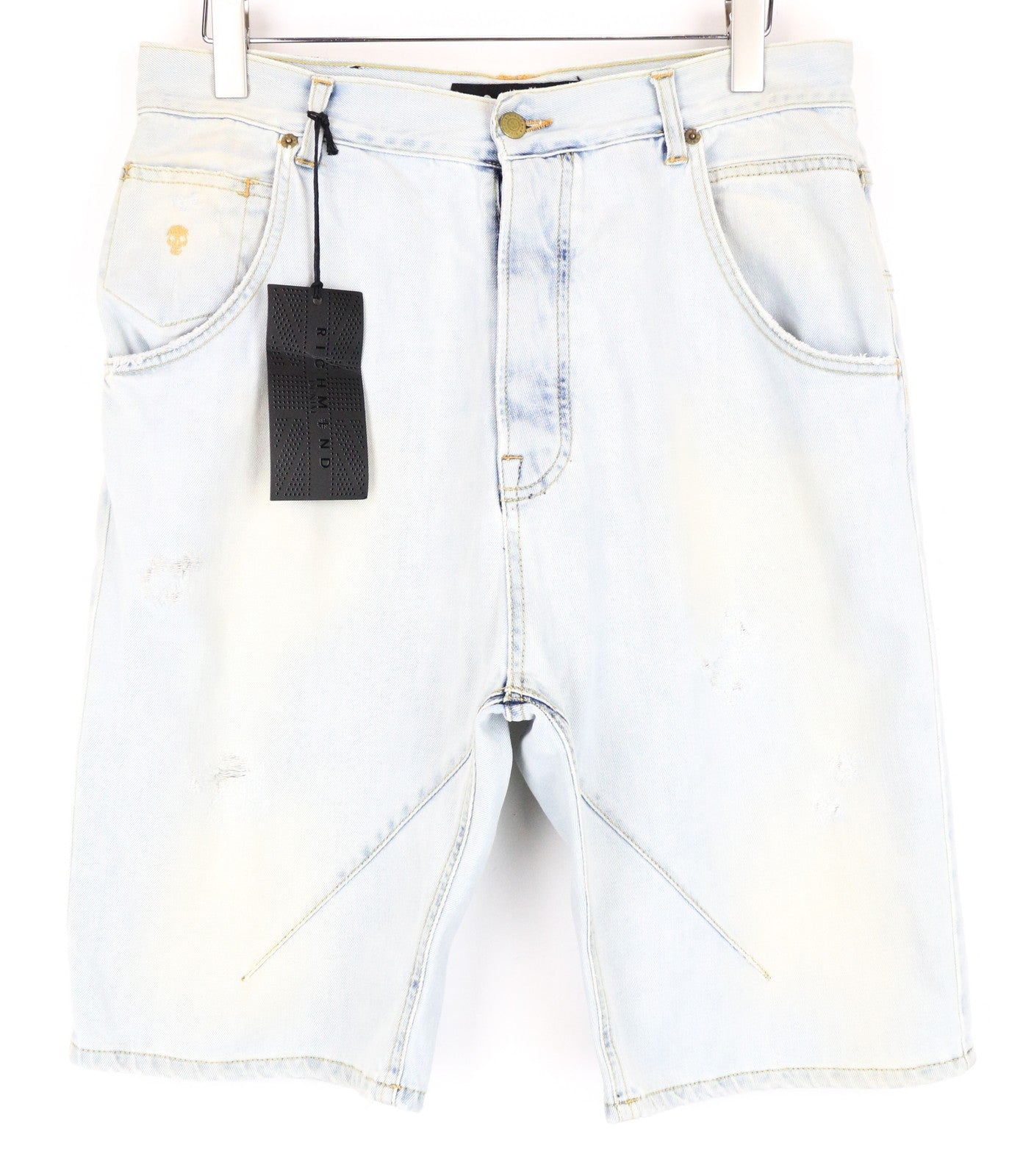 RICHMOND  Men Shorts 32 Light Blue Aged Look Distressed Washed Denim Bermuda