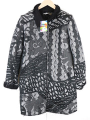 DESIGUAL Women Coat 38 Grey Patterned Single-Breasted Long Sleeved Collared
