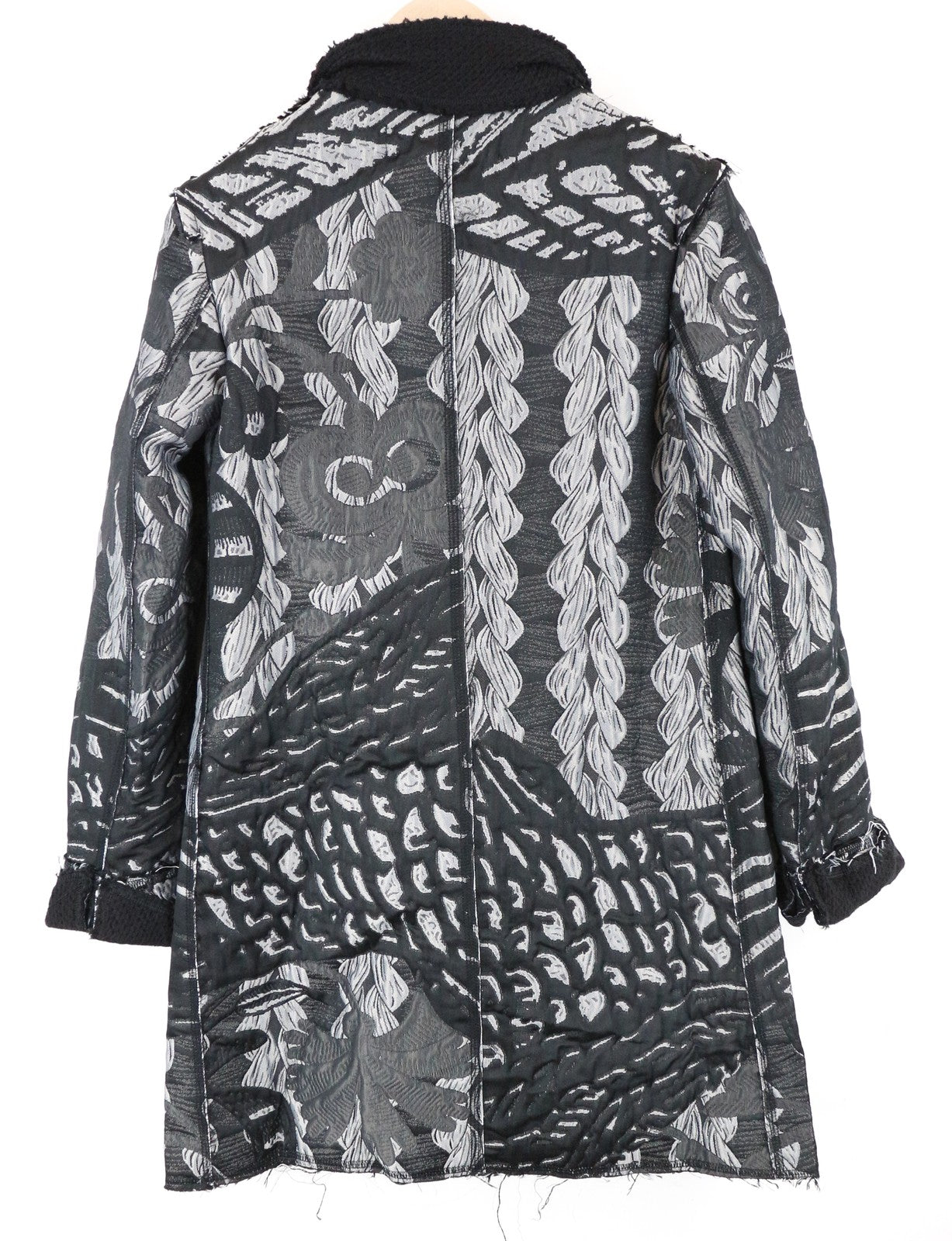DESIGUAL Women Coat 38 Grey Patterned Single-Breasted Long Sleeved Collared