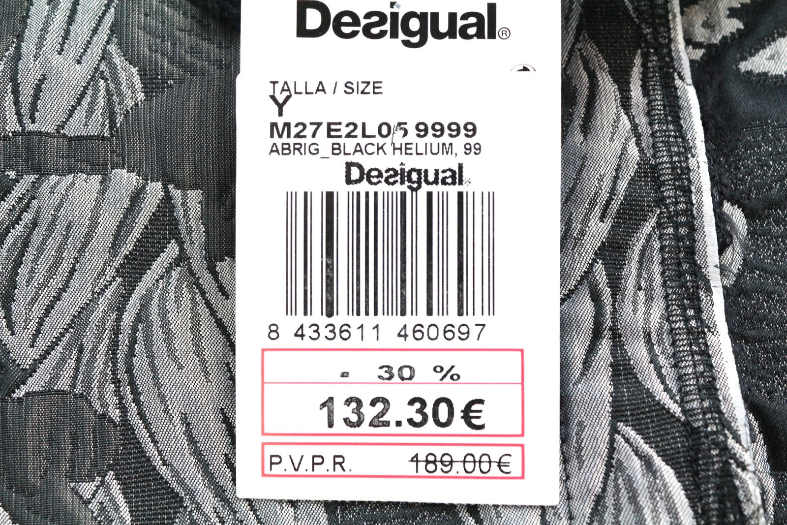 DESIGUAL Women Coat 38 Grey Patterned Single-Breasted Long Sleeved Collared