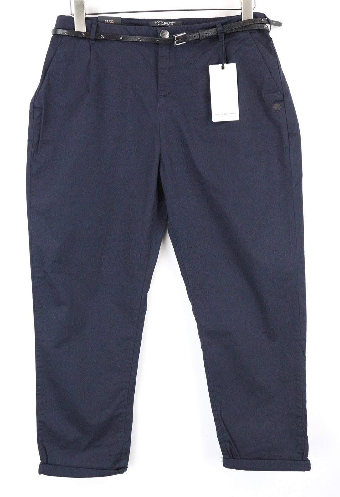 MAISON SCOTCH Chino Women Trousers W31/L32 Navy Crop Cotton Stretch Pleated
