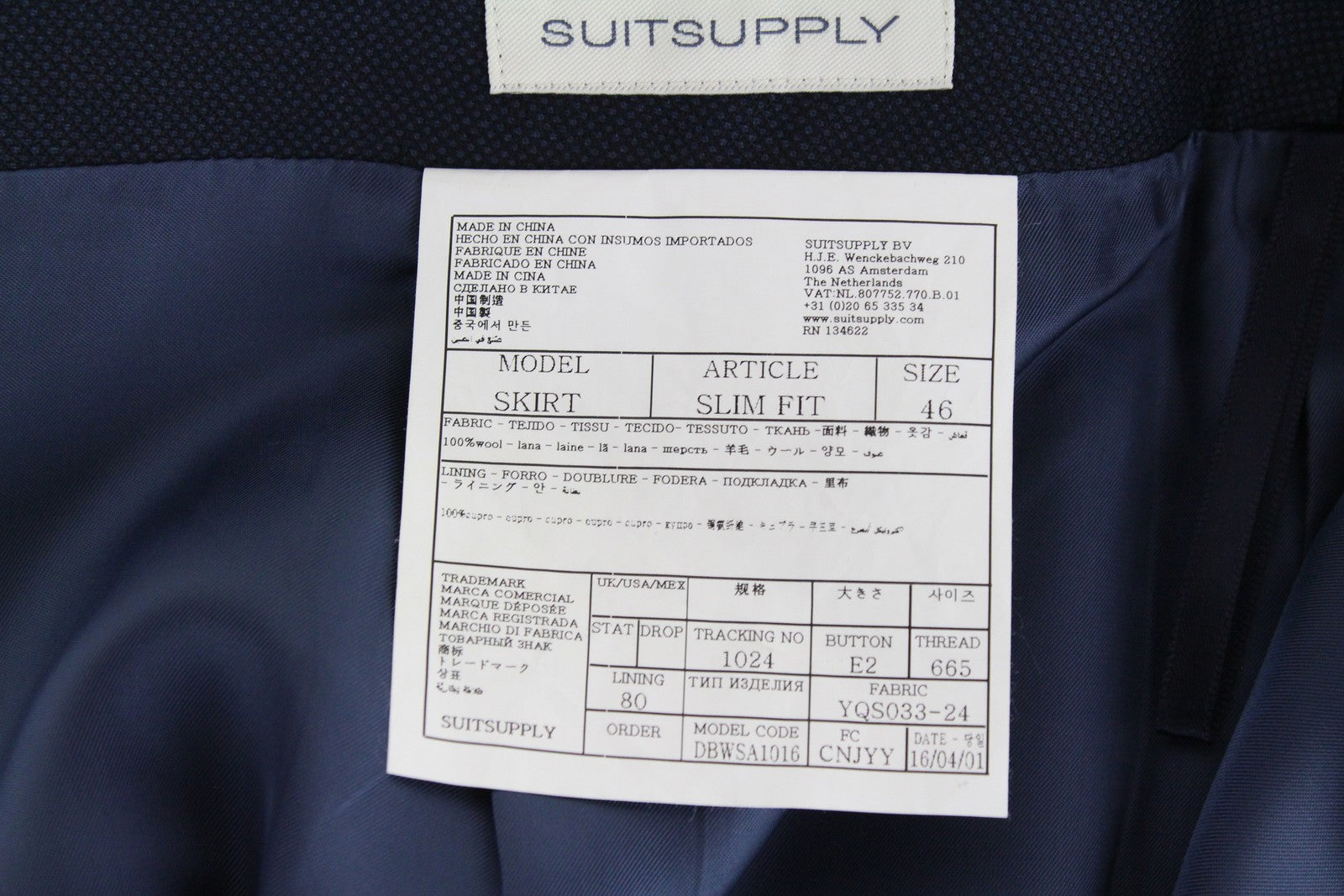 SUITSUPPLY Women Skirt 46 Navy Slim Pure Wool Formal Vented Zipped Short
