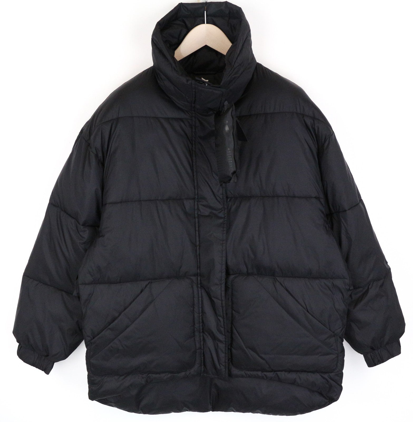 REPLAY Women Jacket L Black Quilted Lined Single-Breasted Logo Long Sleeved