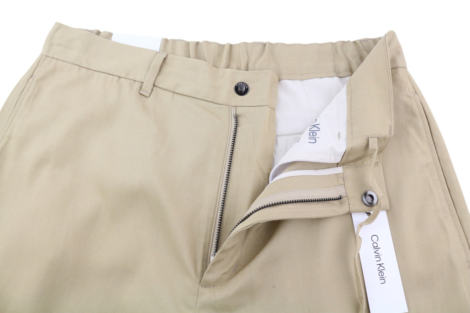 CALVIN KLEIN Piece Dyed Tencel Tapered Men Trousers W34/L32 Brown Linen Blend