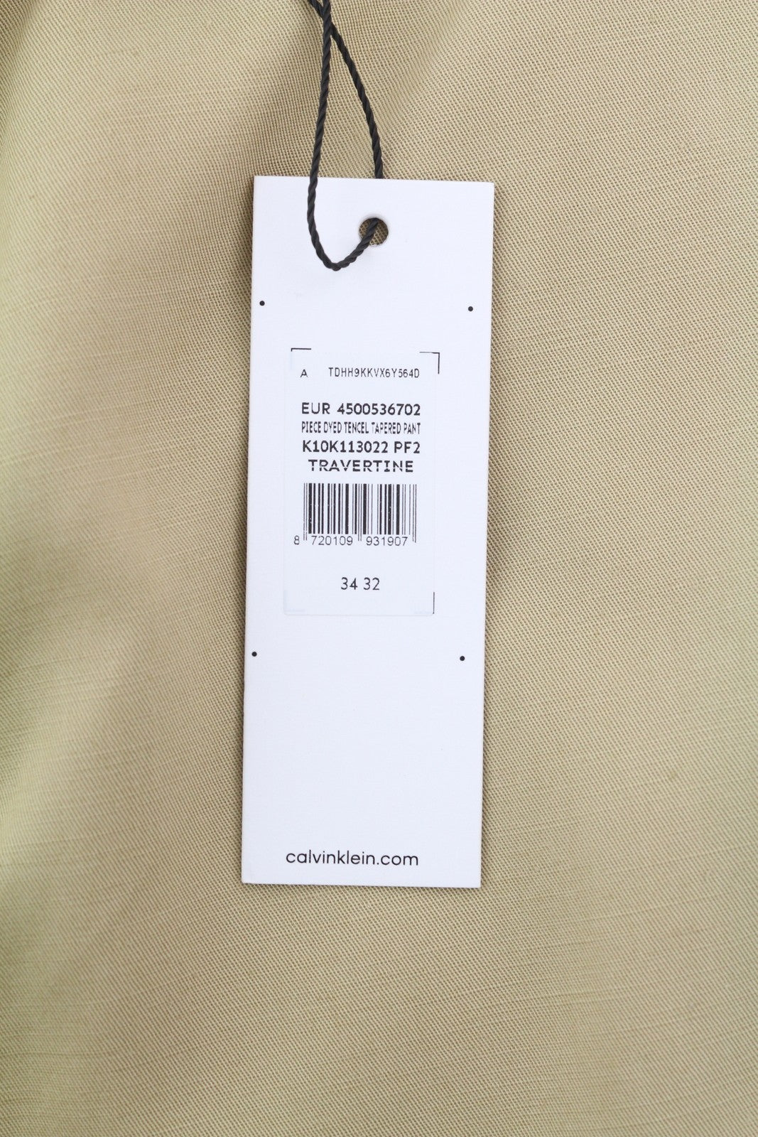 CALVIN KLEIN Piece Dyed Tencel Tapered Men Trousers W34/L32 Brown Linen Blend