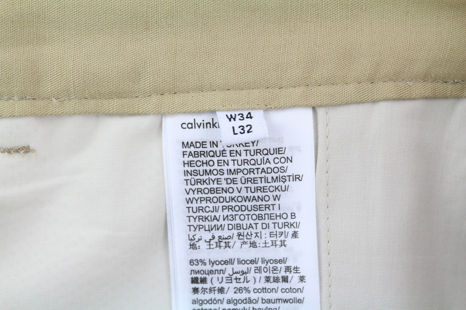 CALVIN KLEIN Piece Dyed Tencel Tapered Men Trousers W34/L32 Brown Linen Blend
