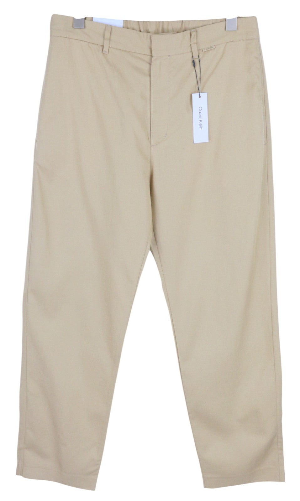 CALVIN KLEIN Piece Dyed Tencel Tapered Men Trousers W40/L32 Brown Linen Blend