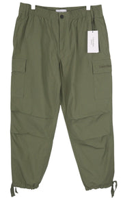 CALVIN KLEIN Essential Regular Men Trousers L Green Cargo Elastic Waist Logo