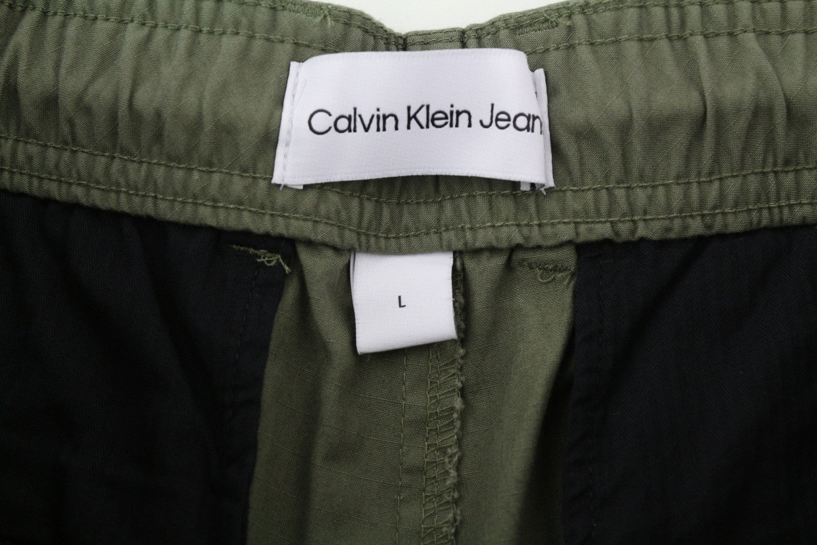 CALVIN KLEIN Essential Regular Men Trousers L Green Cargo Elastic Waist Logo