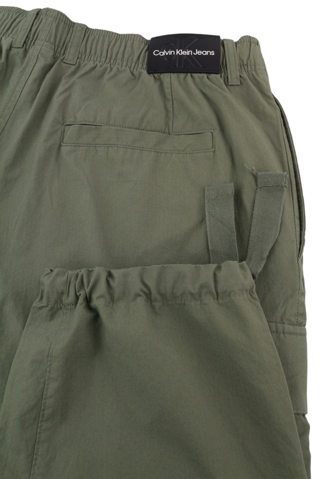 CALVIN KLEIN Essential Regular Men Trousers M Green Cargo Elastic Waist Logo