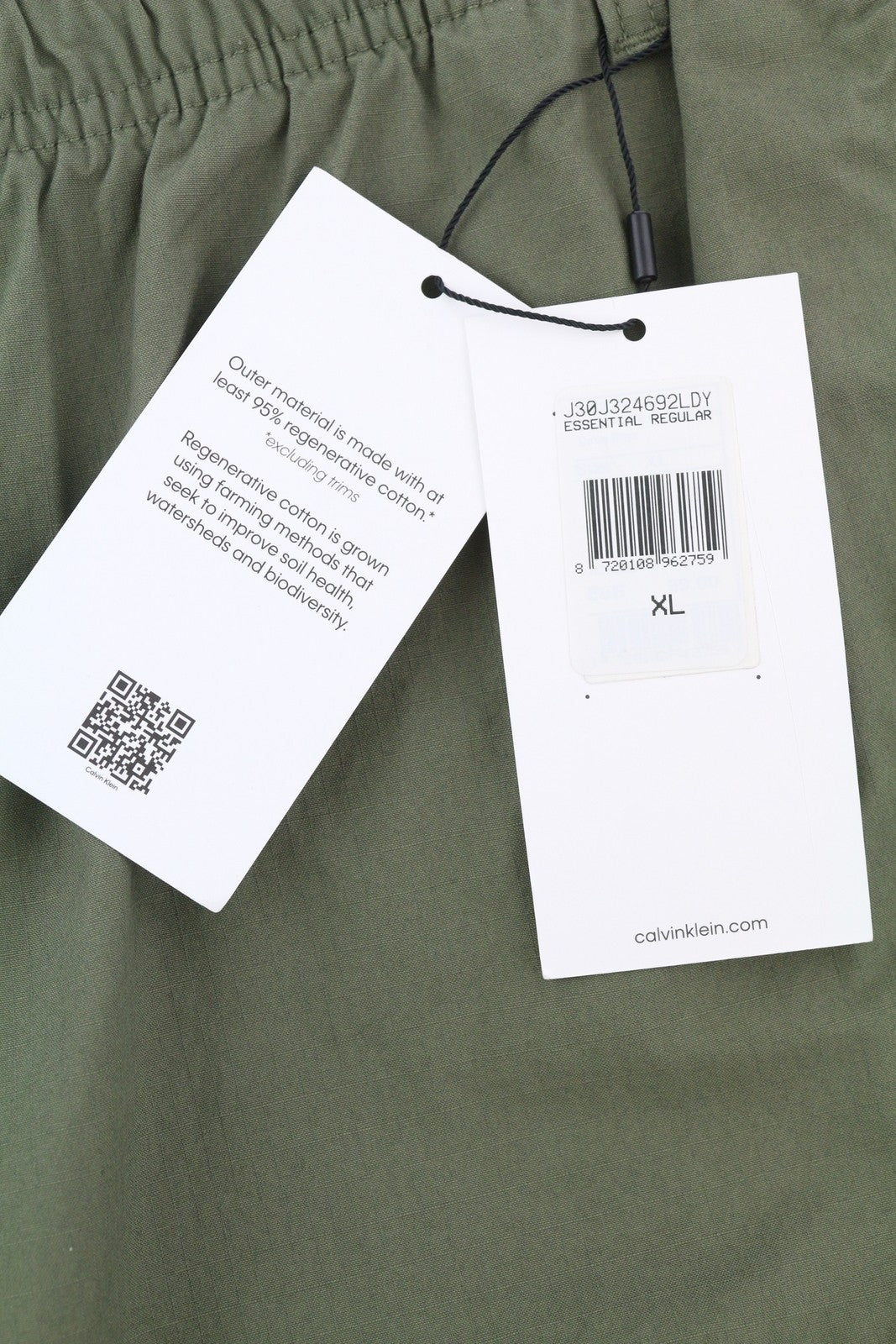 CALVIN KLEIN Essential Regular Men Trousers XL Green Cargo Elastic Waist Logo