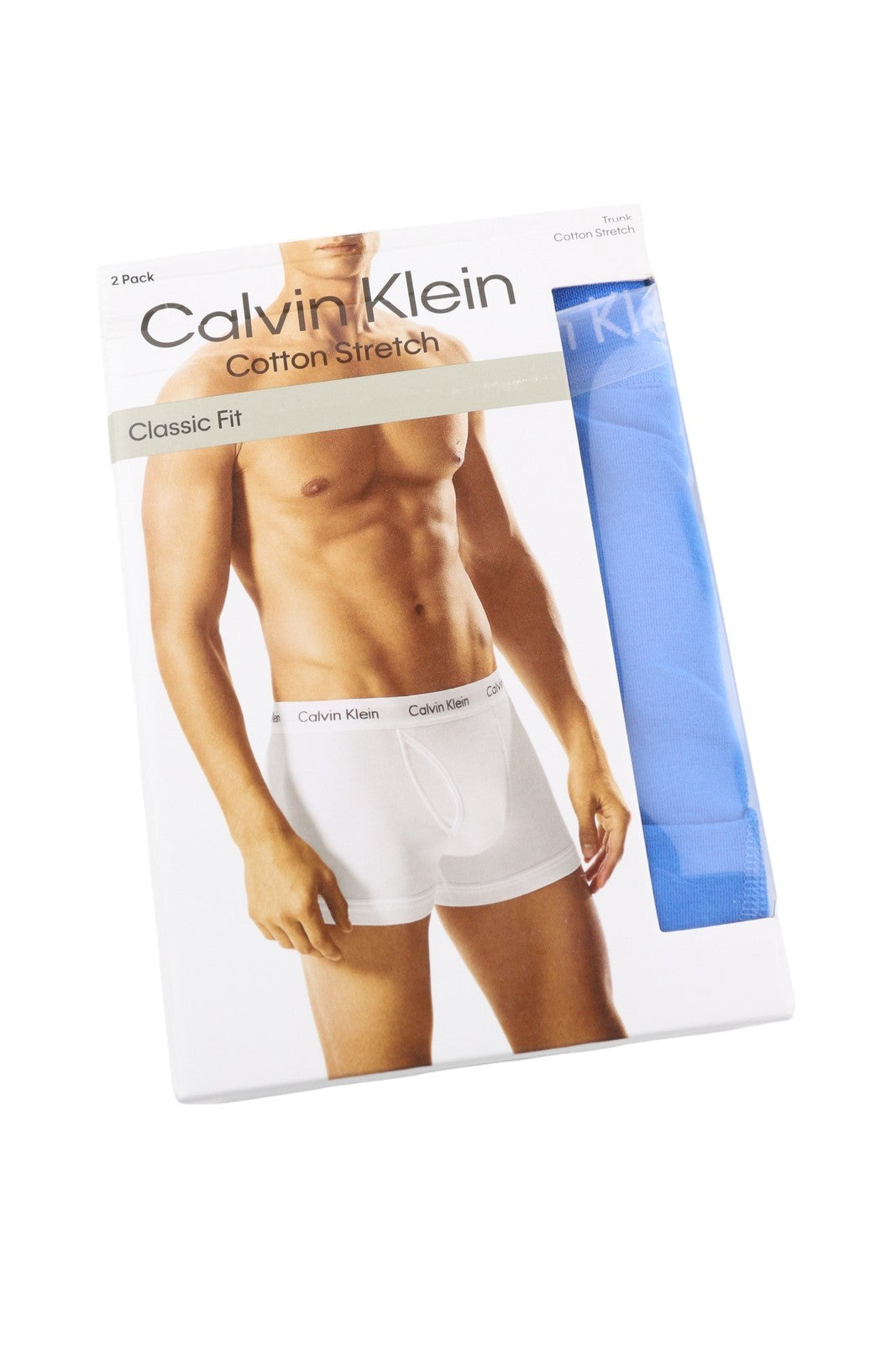 CALVIN KLEIN Men Underwear S Blue Trunk Cotton Stretch Classic Fit Logo 2 Pack