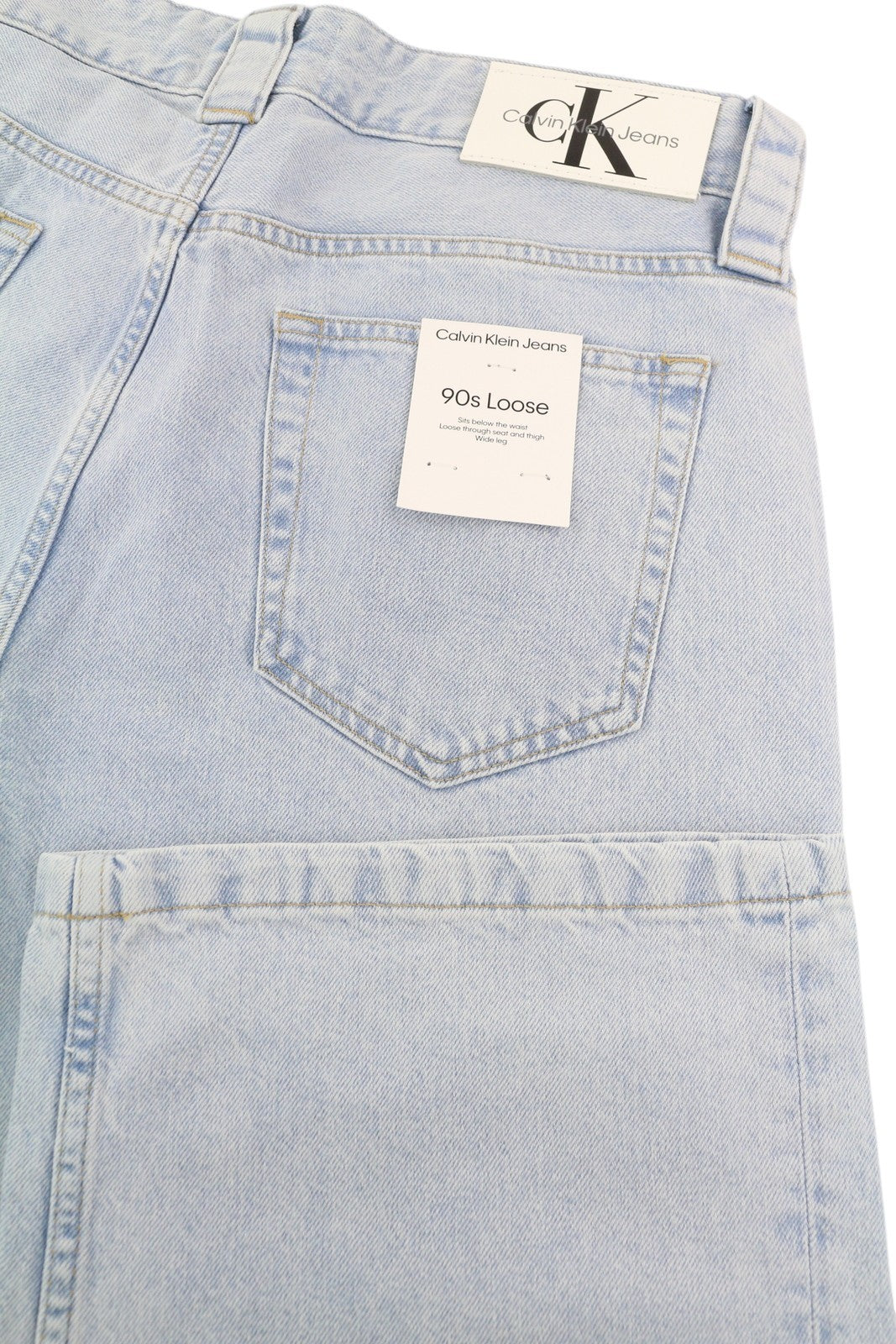 CALVIN KLEIN 90s Loose Men Jeans W32 Light Blue Washed Faded Pleated Zip Denim