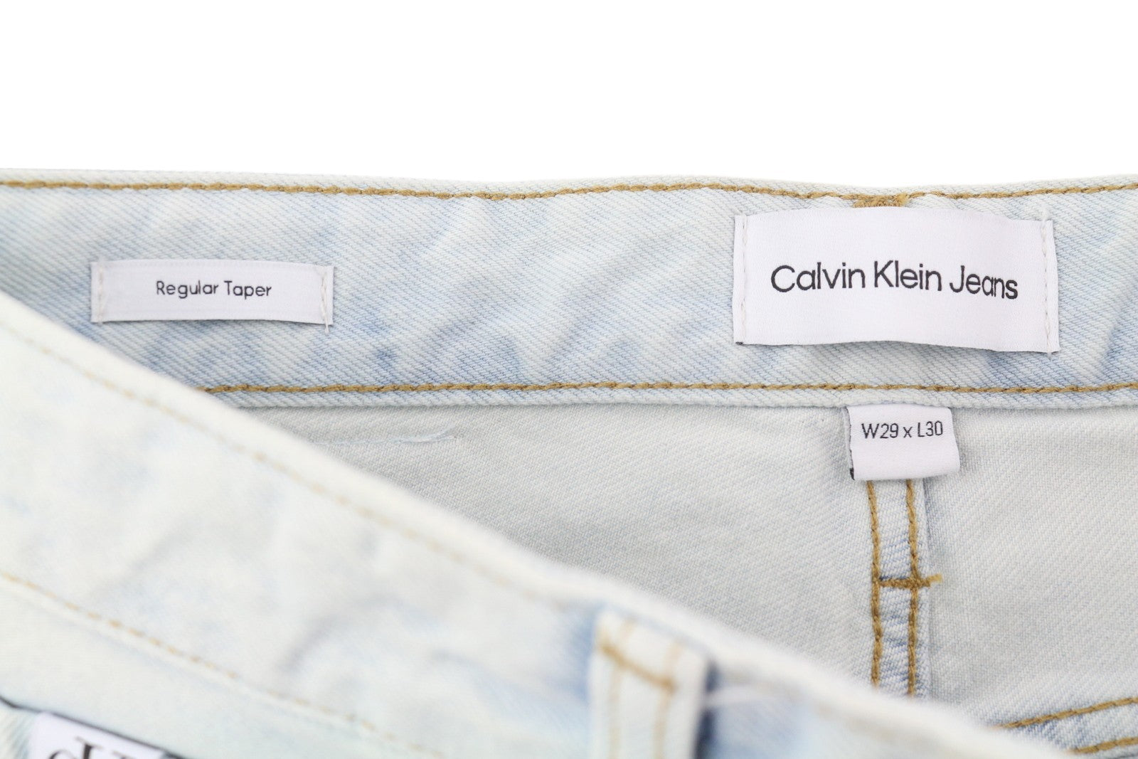 CALVIN KLEIN Regular Taper Men Jeans W29/L30 Light Blue Washed Denim Zip Fly