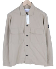 CALVIN KLEIN Men Shirt L Beige Button-Up Polo Patch Pockets Overshirt RRP119