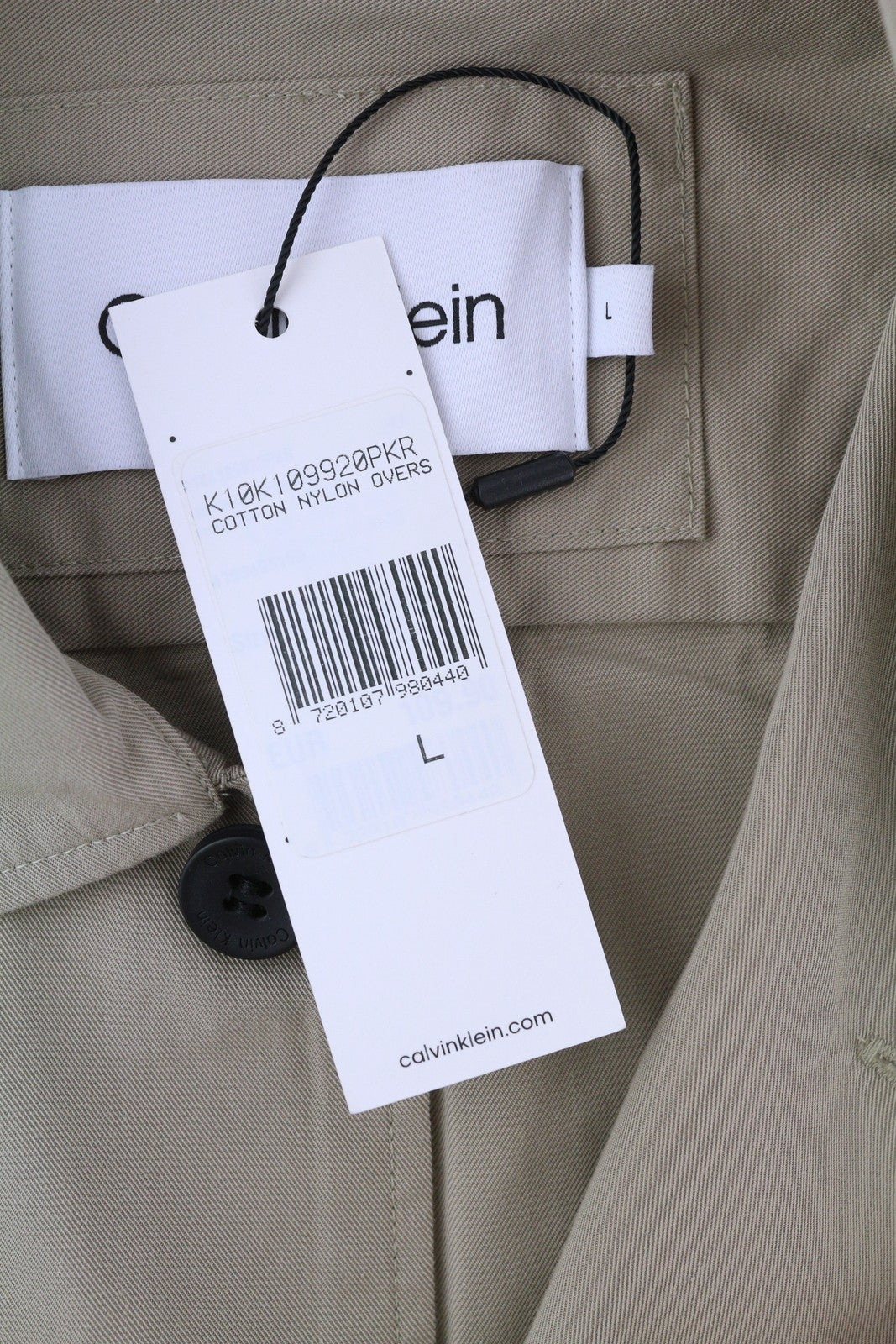 CALVIN KLEIN Men Shirt L Beige Button-Up Polo Patch Pockets Overshirt RRP119
